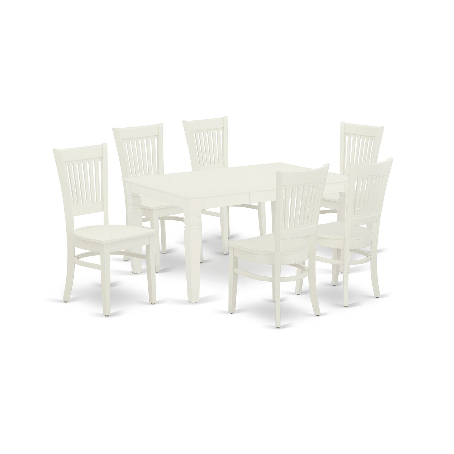 East West Furniture WEVA7-LWH-W 7-Piece Dining Room Set 6 Dining Chairs with Slatted Back and a Wooden Seat and Butterfly Leaf Dining Room Table with Rectangular Top and 4 Legs- Linen White Finish