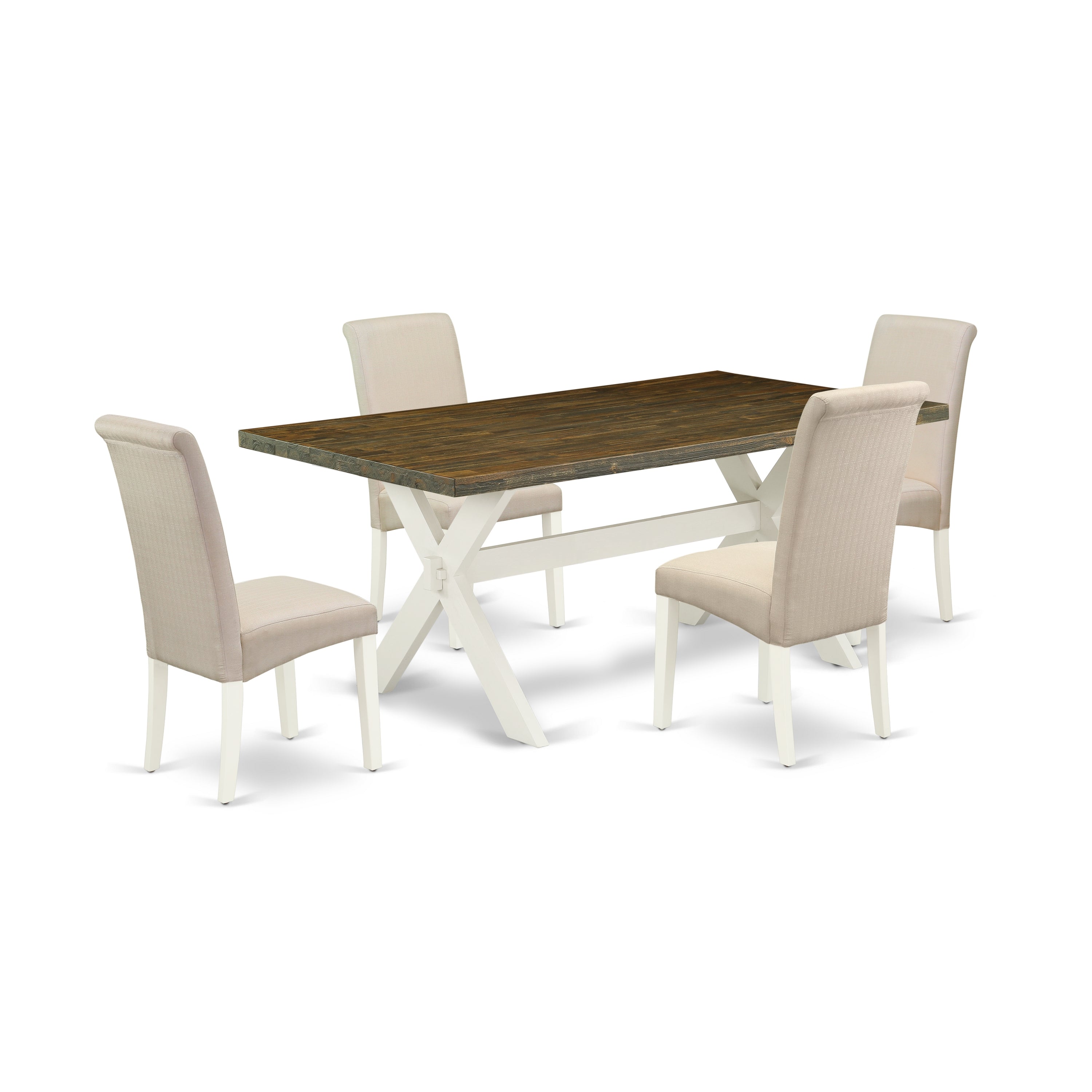 EAST WEST FURNITURE - X077BA201-5 - 5-Pc Modern Dining Table Set - 4 Parson Chairs and 1 Kitchen Dining Table - linen white Finish