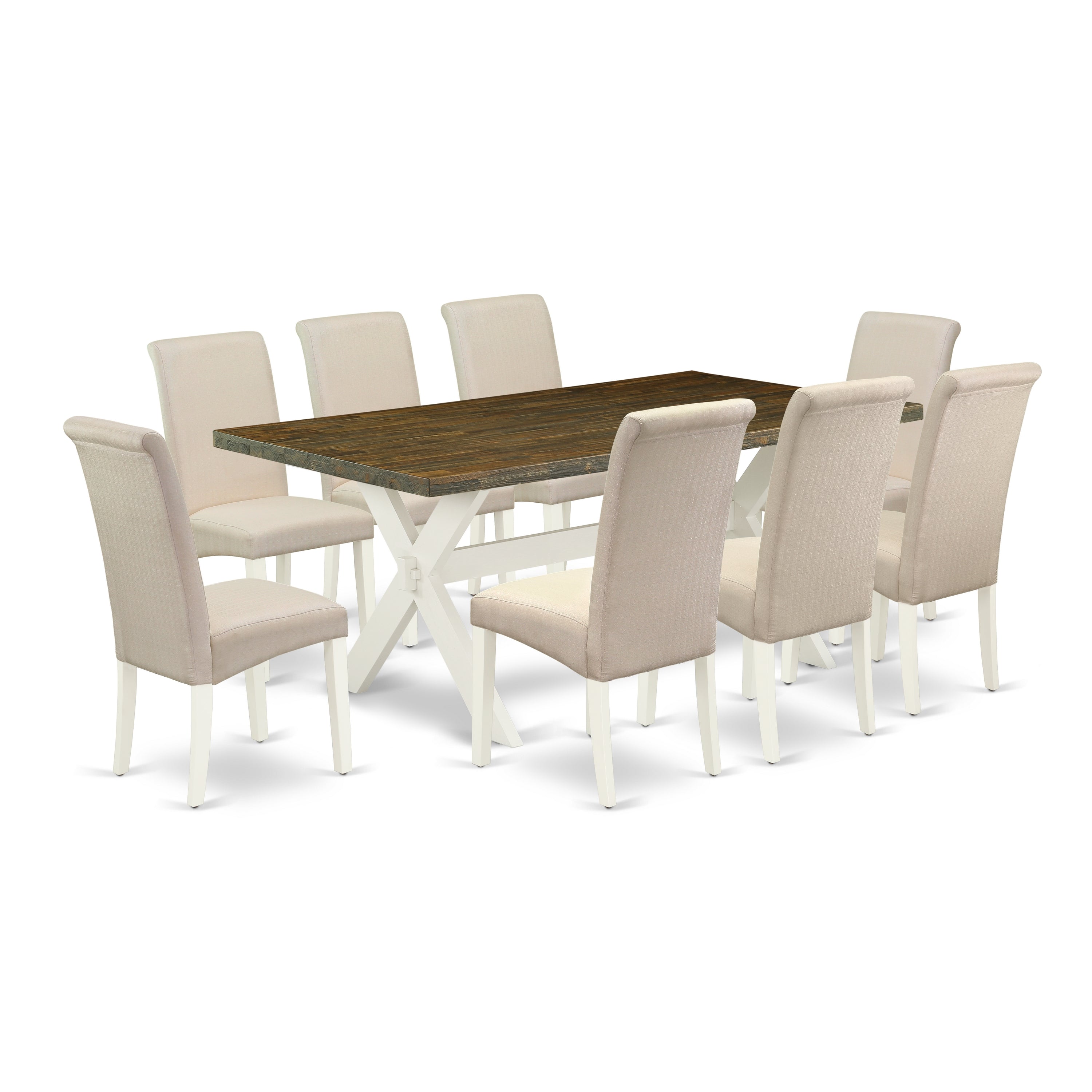 EAST WEST FURNITURE - X077BA201-9 - 9-Pc Dining Table Set - 8 Kitchen Chairs and 1 Modern Dining Table - linen white Finish