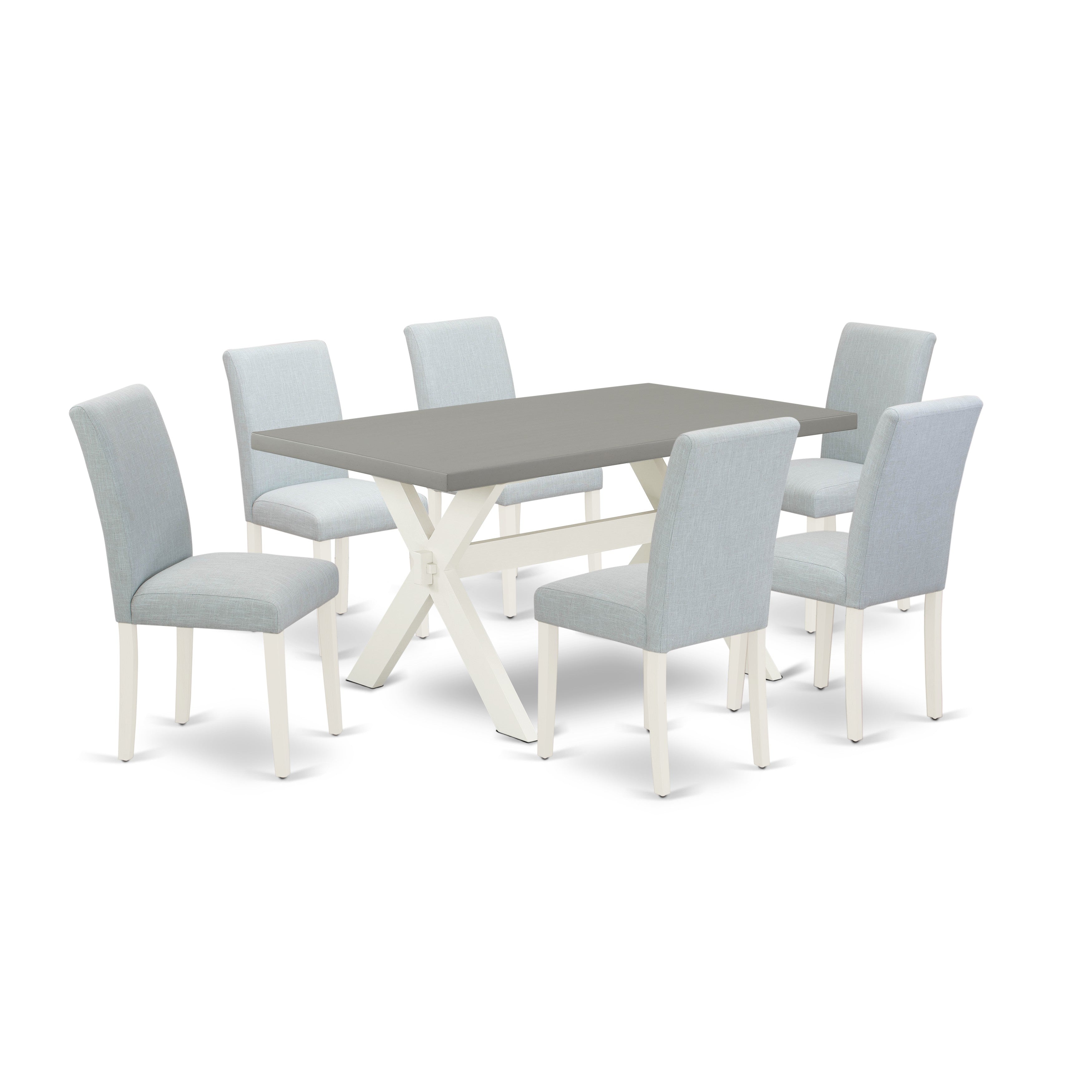 East West Furniture 7-Piece Dining Room Table Set Includes 6 Kitchen Chairs with Upholstered Seat and High Back and a Rectangular Kitchen Dining Table - Linen White Finish