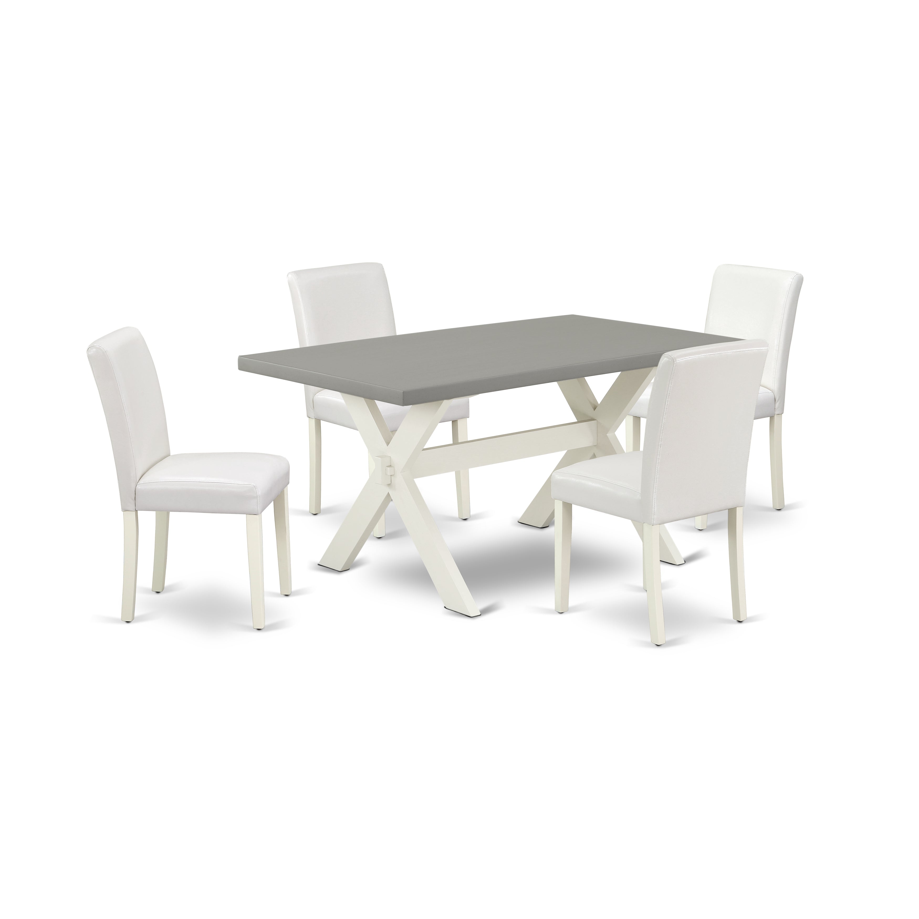 East West Furniture X096AB264-5 5-Piece Dining Table Set with Dining Room Table - 4 PU faux Leather Dining Chairs (linen white Finish)