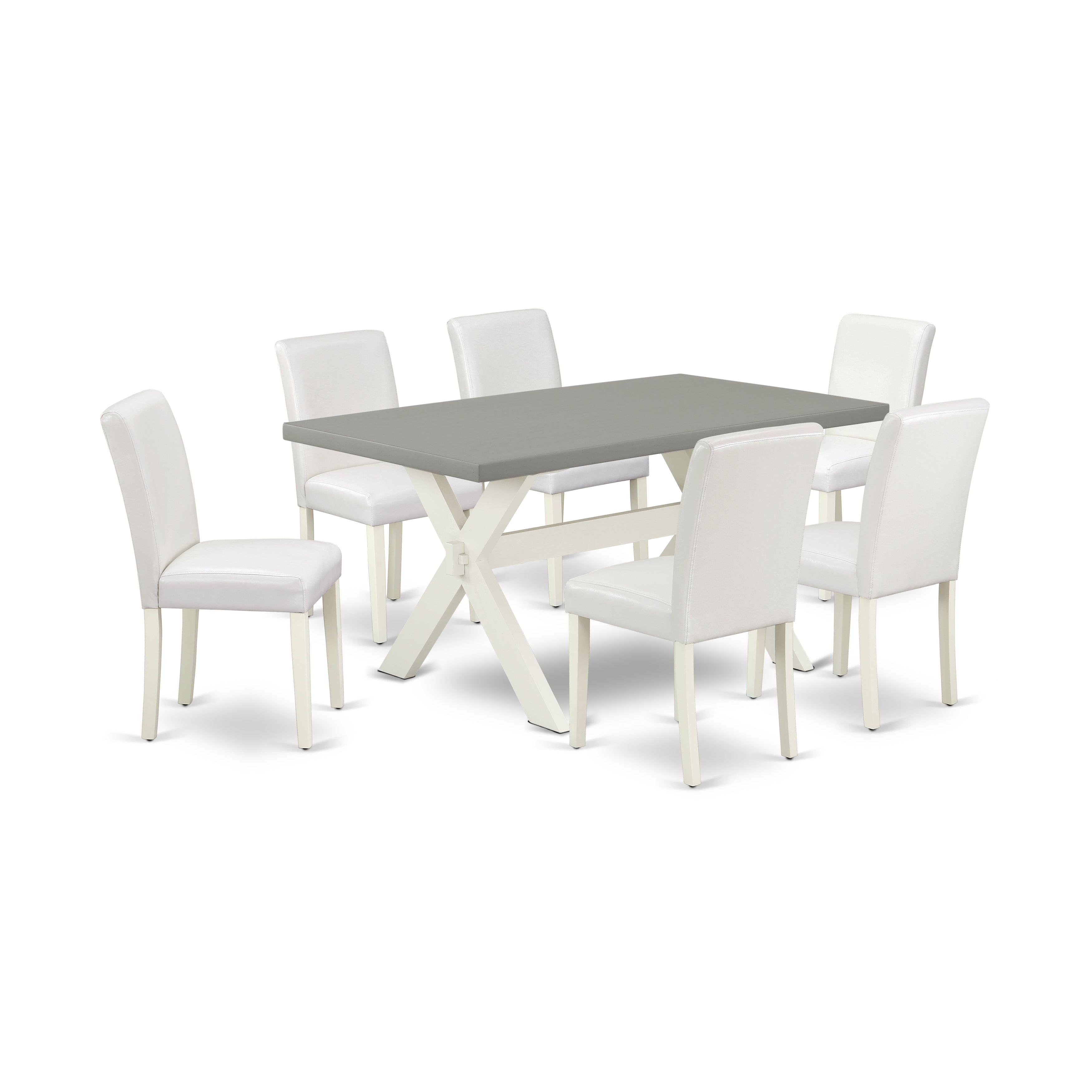 East West Furniture X096AB264-7 7-Piece Dining Room Table Set with Kitchen Table - 6 PU faux Leather Parson Chairs (linen white Finish)