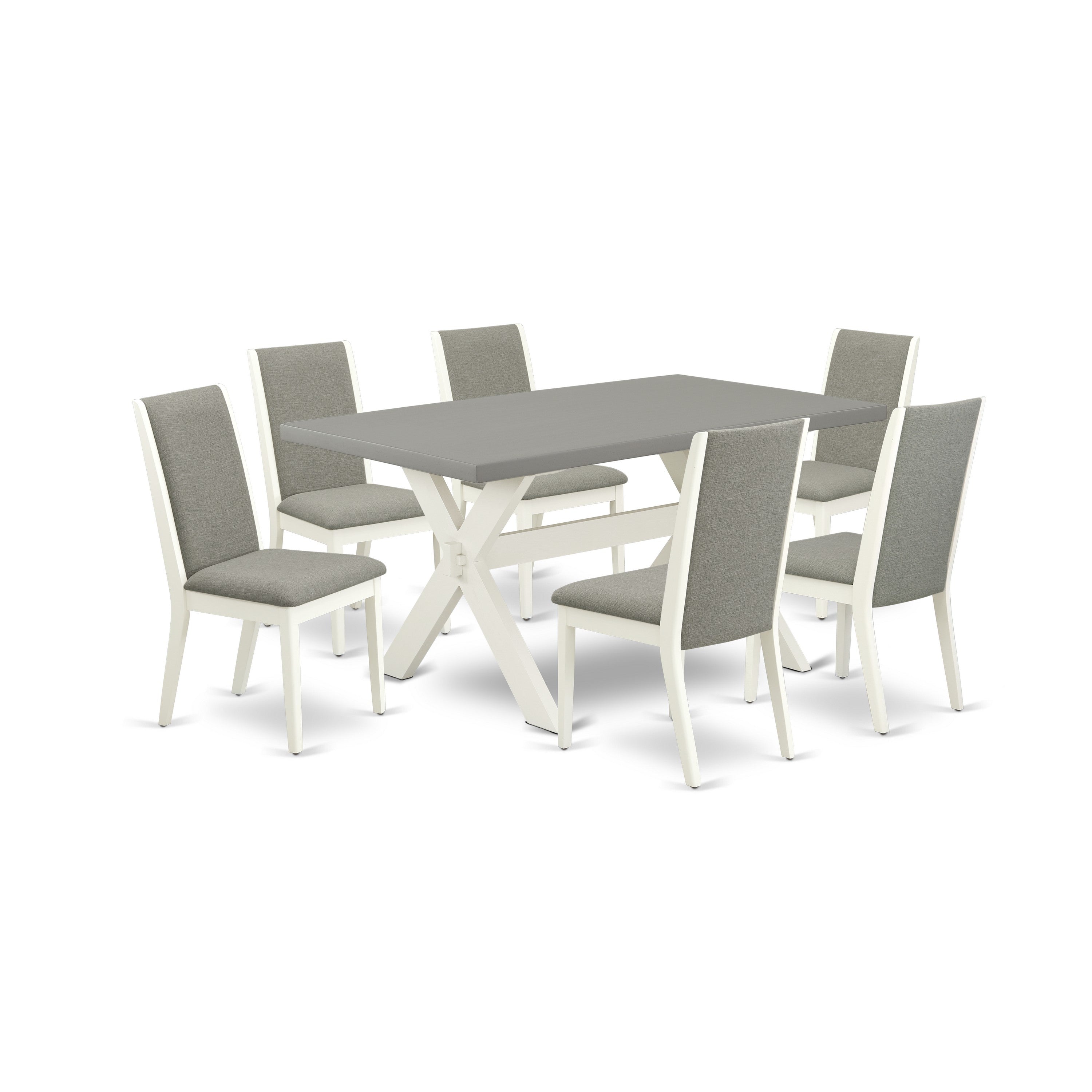 East West Furniture X096LA206-7 7-Piece Dining Room Table Set with Dining Table - 6 Linen Fabric Kitchen Chairs (linen white Finish)