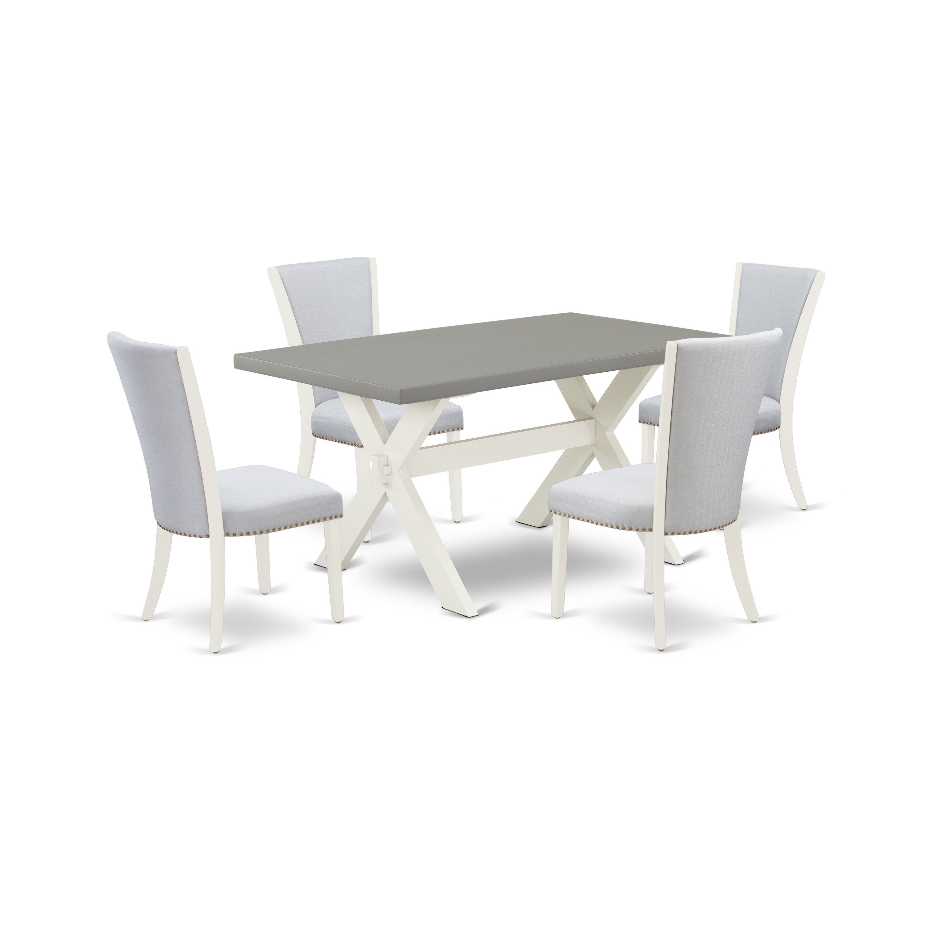 East West Furniture 5-Piece Dinette Set Includes 4 Mid Century Dining Chairs with Upholstered Seat and Stylish Back-Rectangular Rectangular Dining Table - Cement and Wirebrushed Linen White Finish