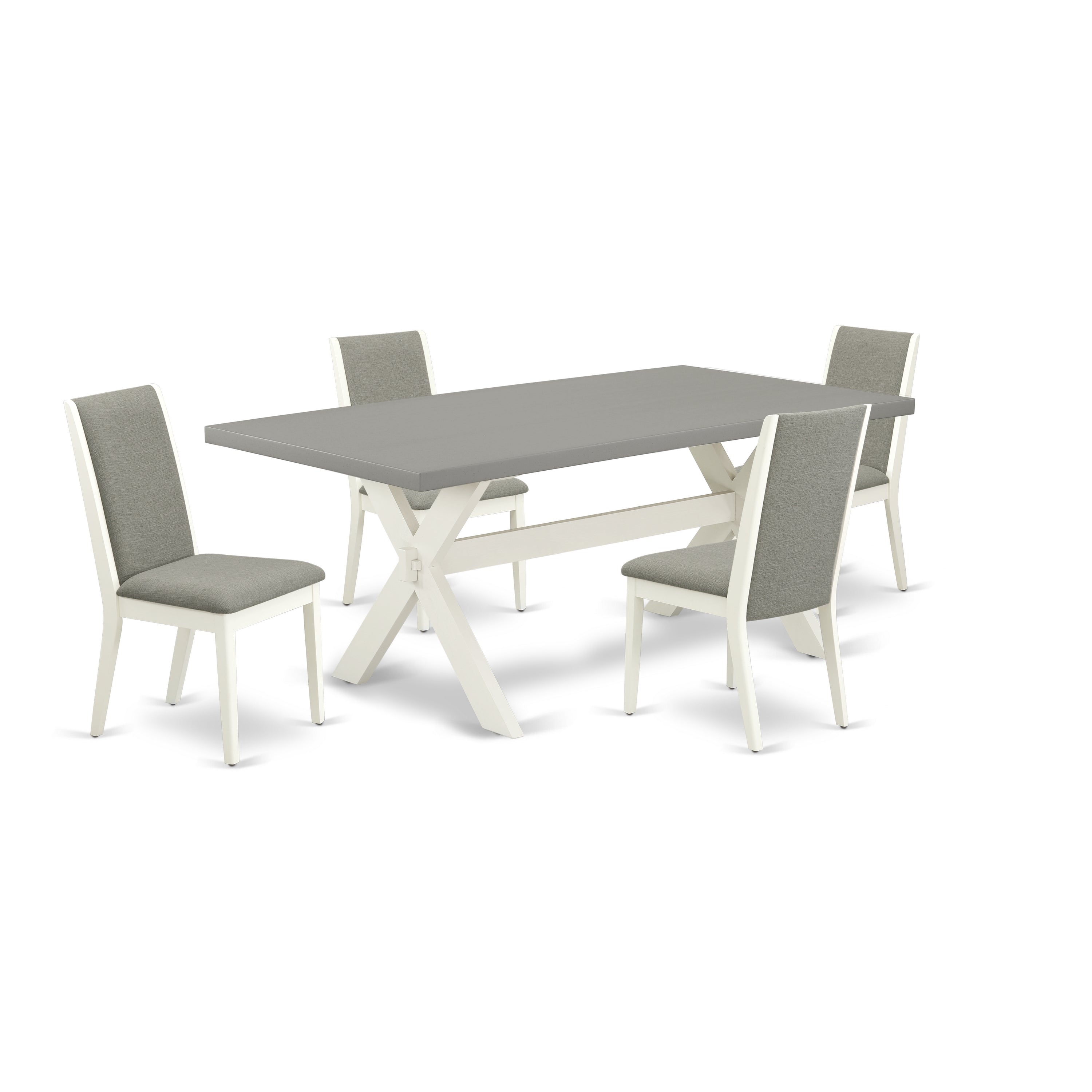 East West Furniture X097LA206-5 5-Piece Fashionable Dining Room Table Set with Dining Table - 4 Linen Fabric Padded Chairs (linen white Finish)