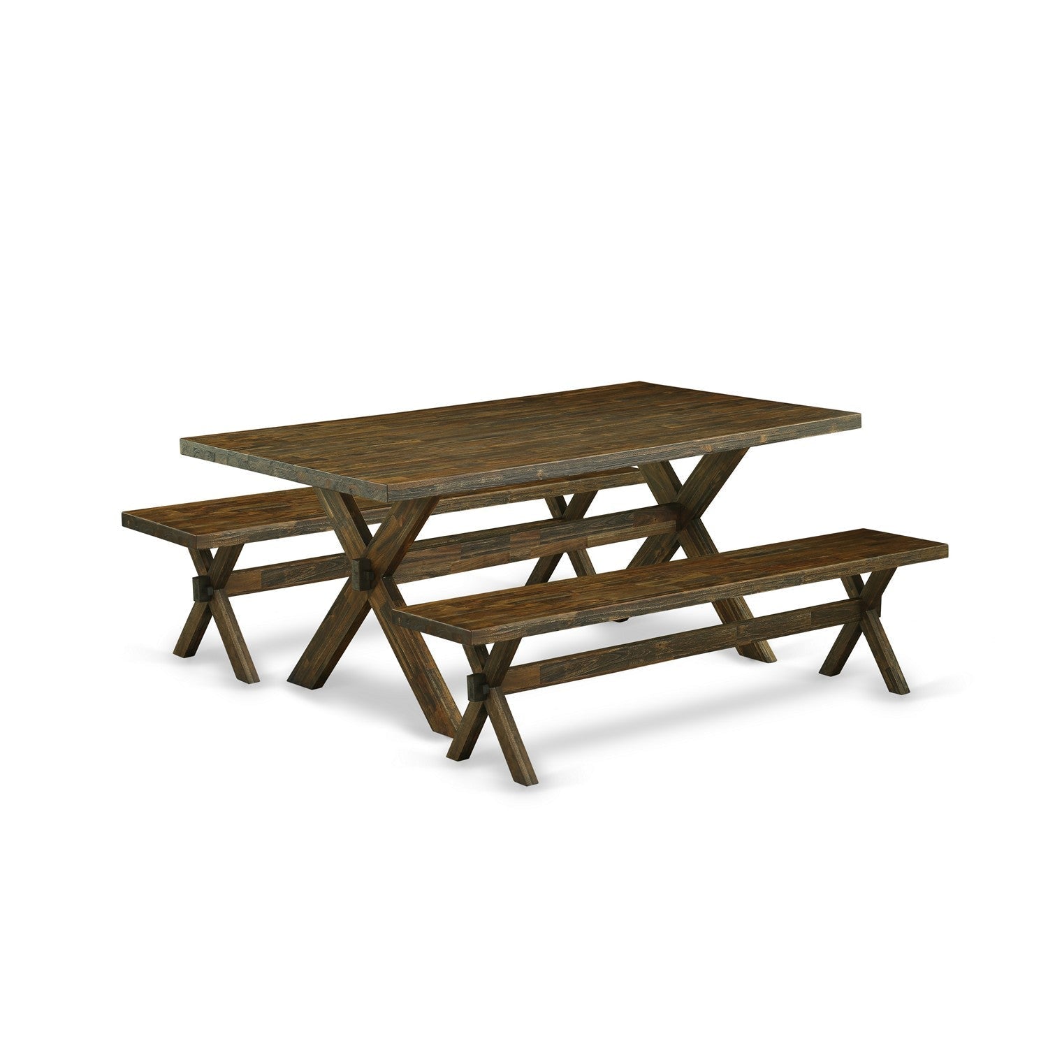 Juego de comedor de 3 piezas East West Furniture X2-777 que incluye una mesa de comedor rectangular con patas en forma de X y 2 bancos de cocina.