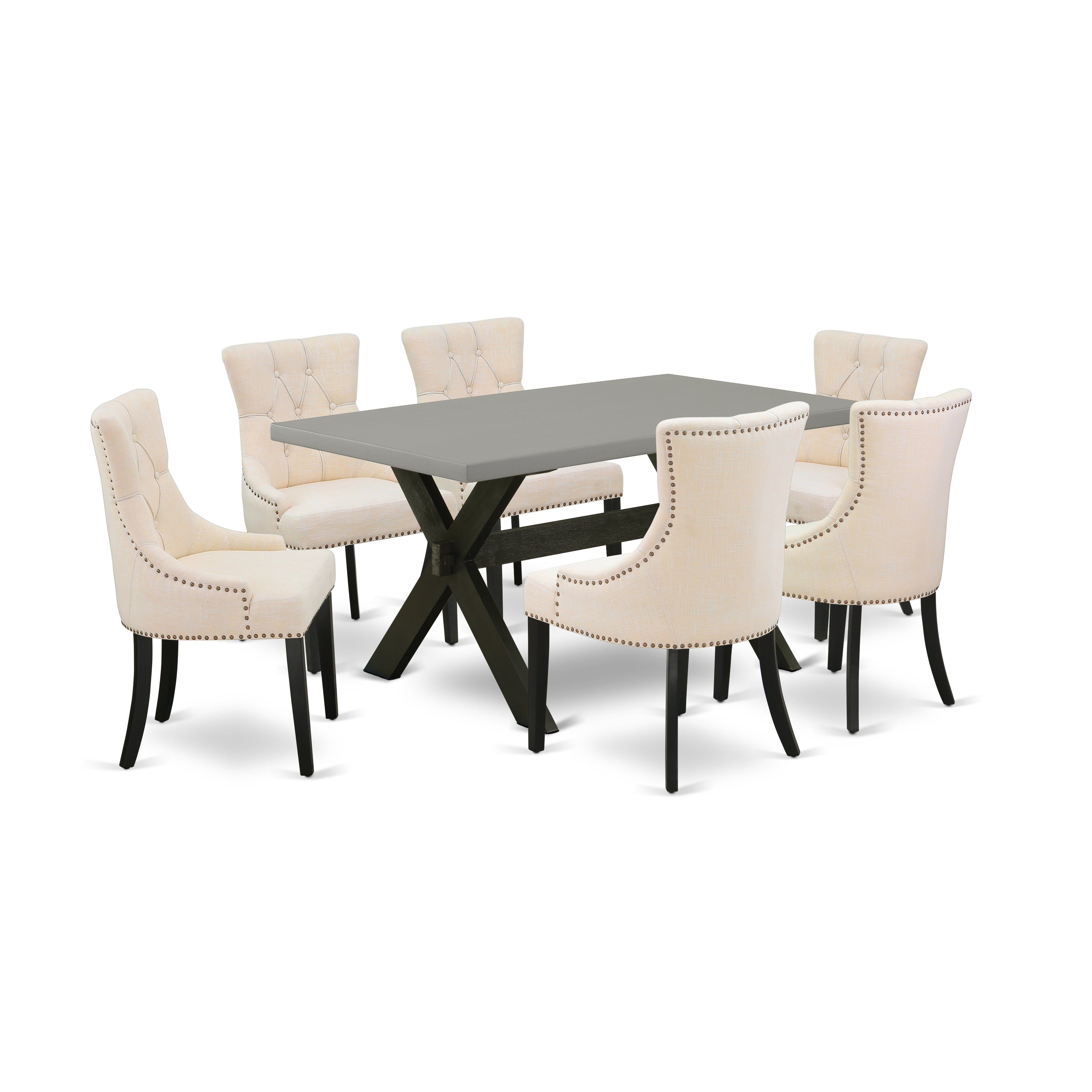 EAST WEST FURNITURE - X696FR102-7 - 7-Pc Dining Table Set - 6 Dining Chairs and 1 Dining Room Table (Wire Brushed Black Finish)
