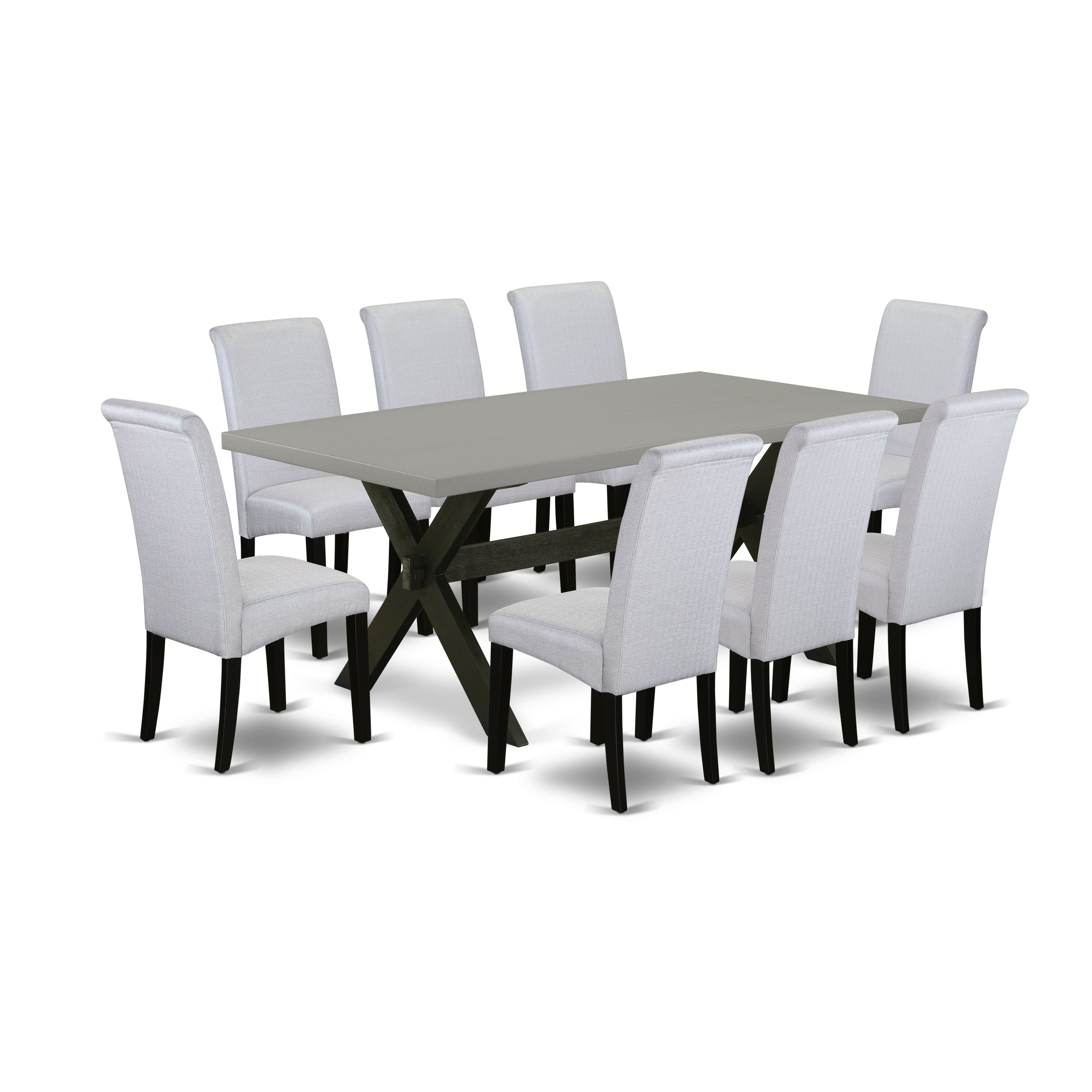 EAST WEST FURNITURE - X697BA105-9 - 9-Pc Dinette Room Set - 8 Mid Century Dining Chairs and 1 Kitchen Dining Table (Wire Brushed Black Finish)