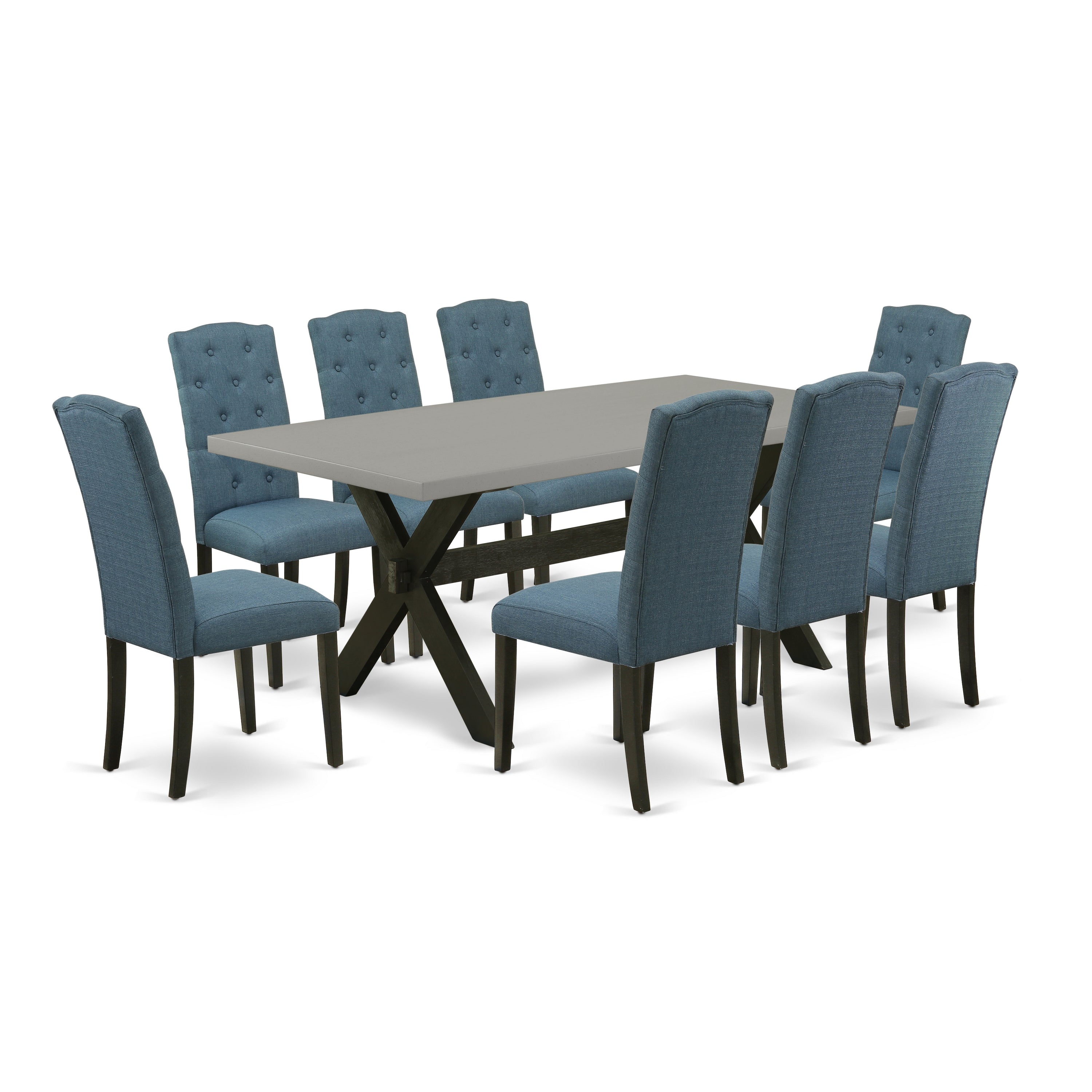 EAST WEST FURNITURE - X697CE121-9 - 9-Pc Dining Room Set - 8 kitchen chairs and 1 Modern Dining Table (Wire Brushed Black Finish)