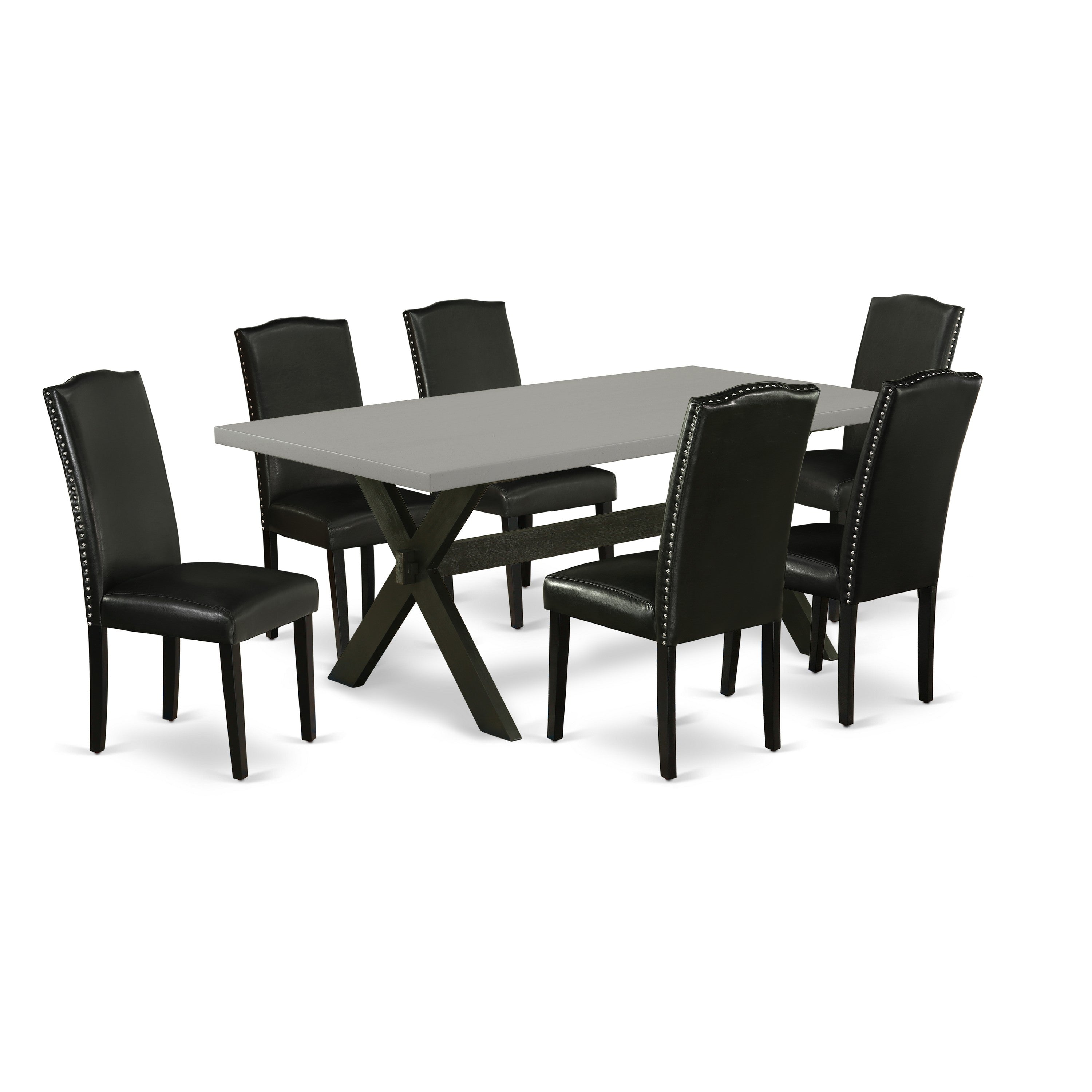 EAST WEST FURNITURE - X697EN169-7 - 7-Pc Modern Dining Table Set - 6 Dining Padded Chairs and 1 Dining Room Table (Wire Brushed Black Finish)