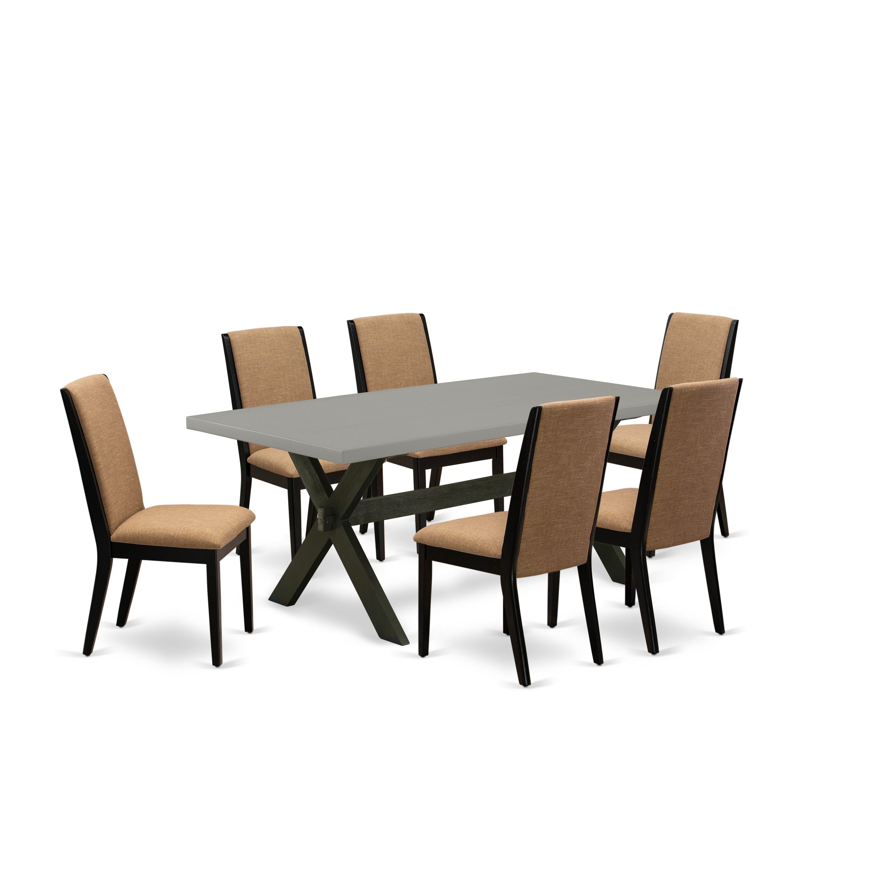 East West Furniture X697LA147-7 7-Piece Dining Table Set with Dining Table - 6 Linen Fabric Parson Dining Chairs (Wire Brushed Black Finish)