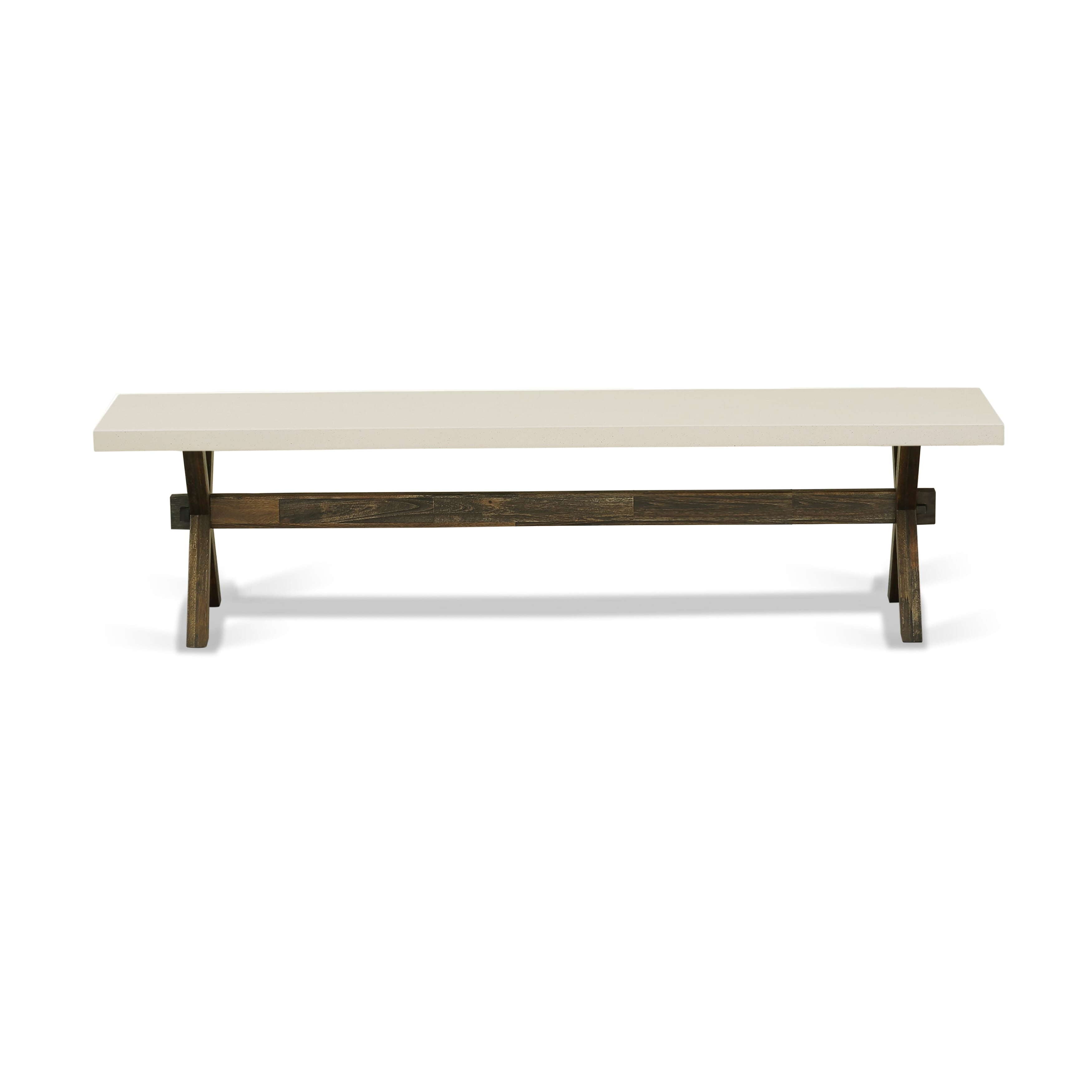 X-Style 15x72 in Dining Bench with Distressed Jacobean 418 Leg and Linen White Top finish