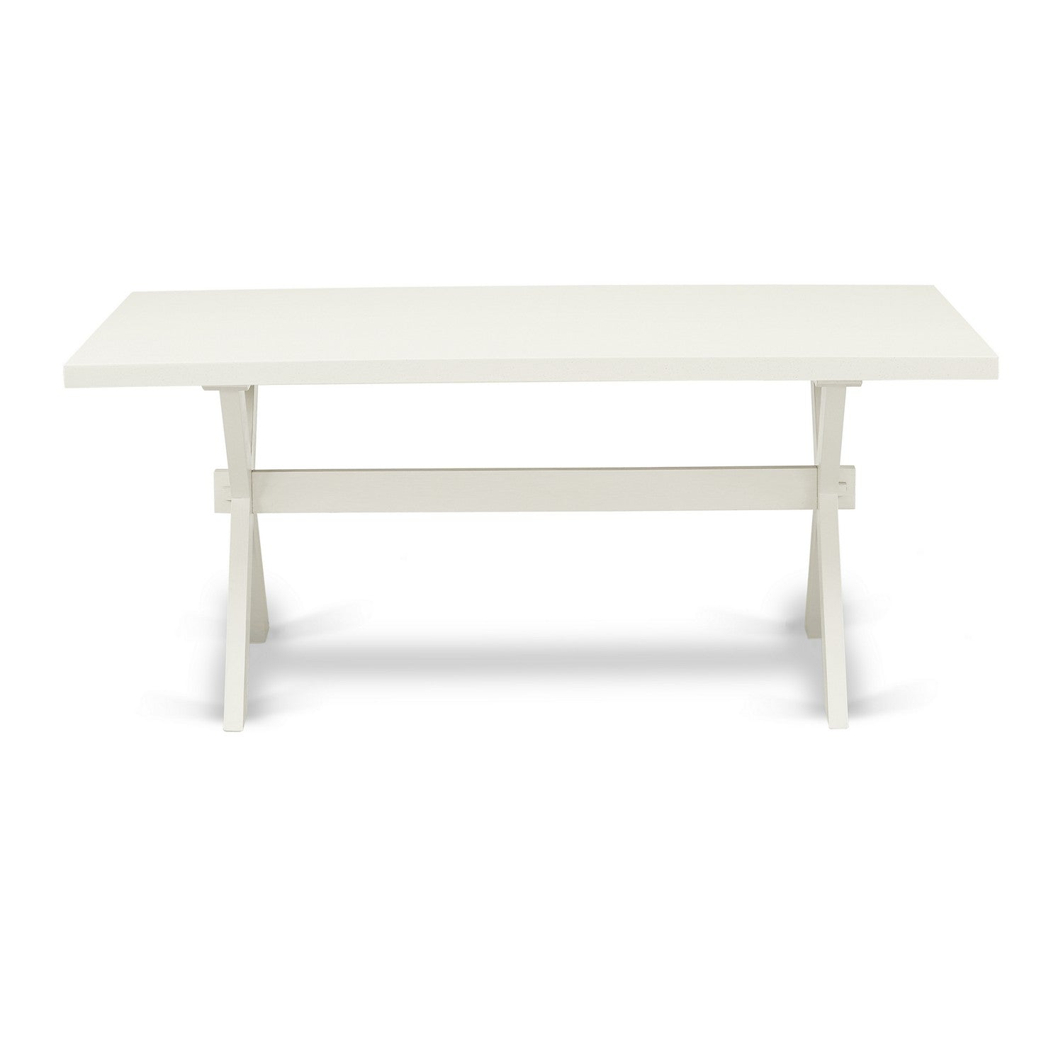 East West Furniture X027FO244-7 7-Piece Dining Room Set Contains 6 Linen white Pu faux Leather Dining Room Chairs Button Tufted with Nailheads and Dining Room Table - linen white Finish
