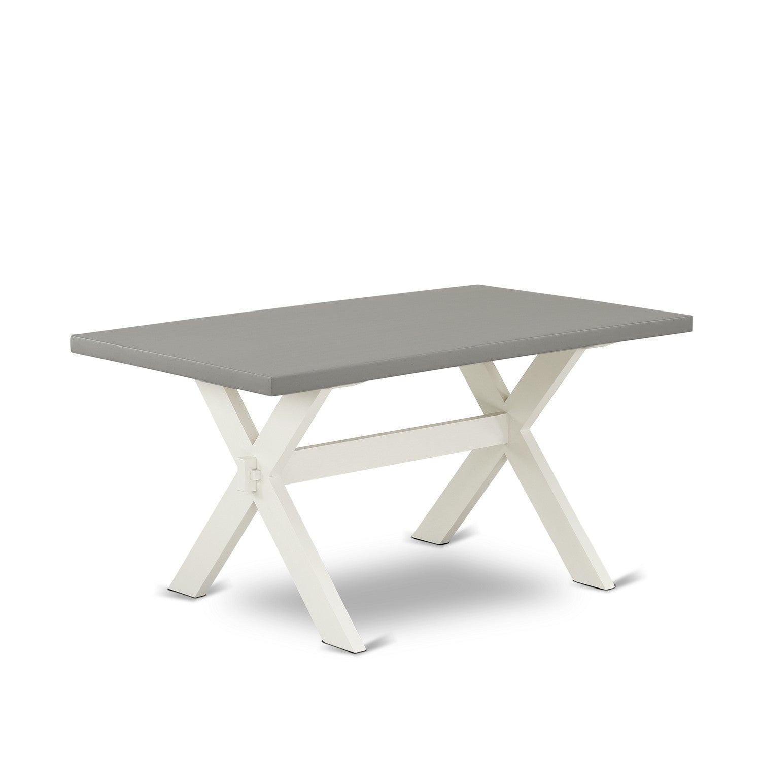 East West Furniture X096LA015-7 7Pc Modern Dining Table Set Includes a Dinette Table and 6 Parson Chairs with Baby Blue Color Linen Fabric, Medium Size Table with Full Back Chairs, Wirebrushed Linen White and Cement Finish