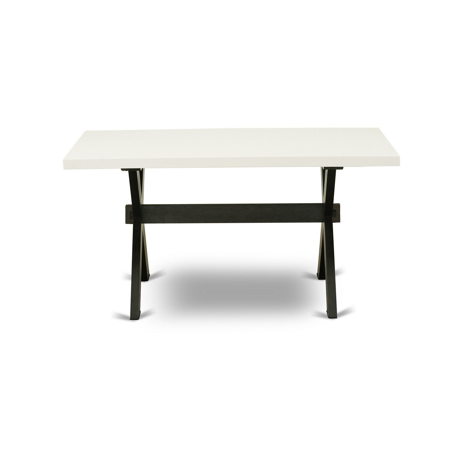 East West Furniture X626FO624-5 5 Piece Dining Table Set Includes 4 Black Linen Fabric Padded Chair with Button Tufted and linen white Dining Room Table - Wire Brush Black Finish