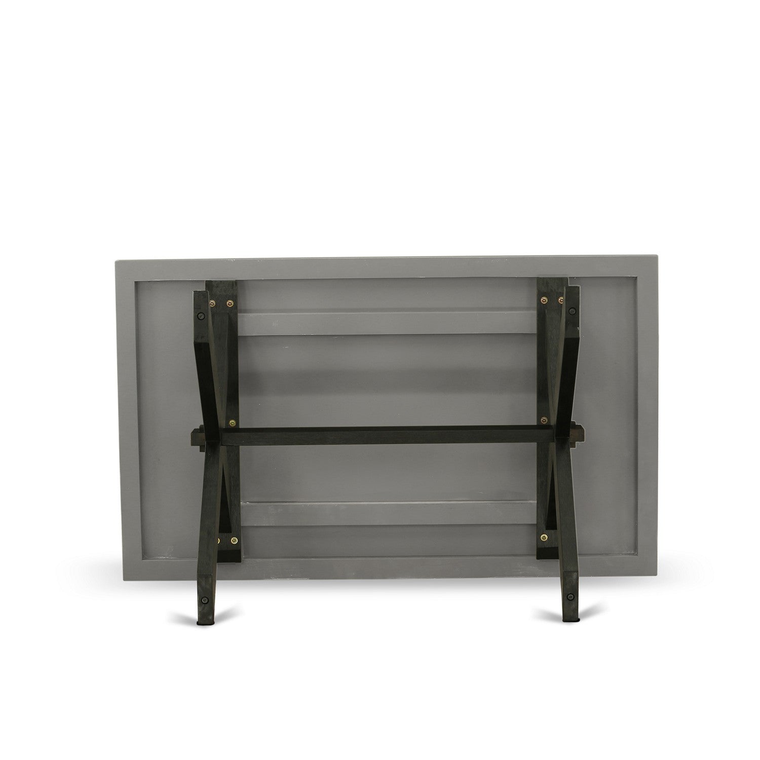 East West Furniture X696FL624-7 7-Piece dining room set a beautiful Cement Color dinette table top and 6 Fantastic parson chairs with Nail heads and High Stylish Chair Back, Wire Brushed Black Finish