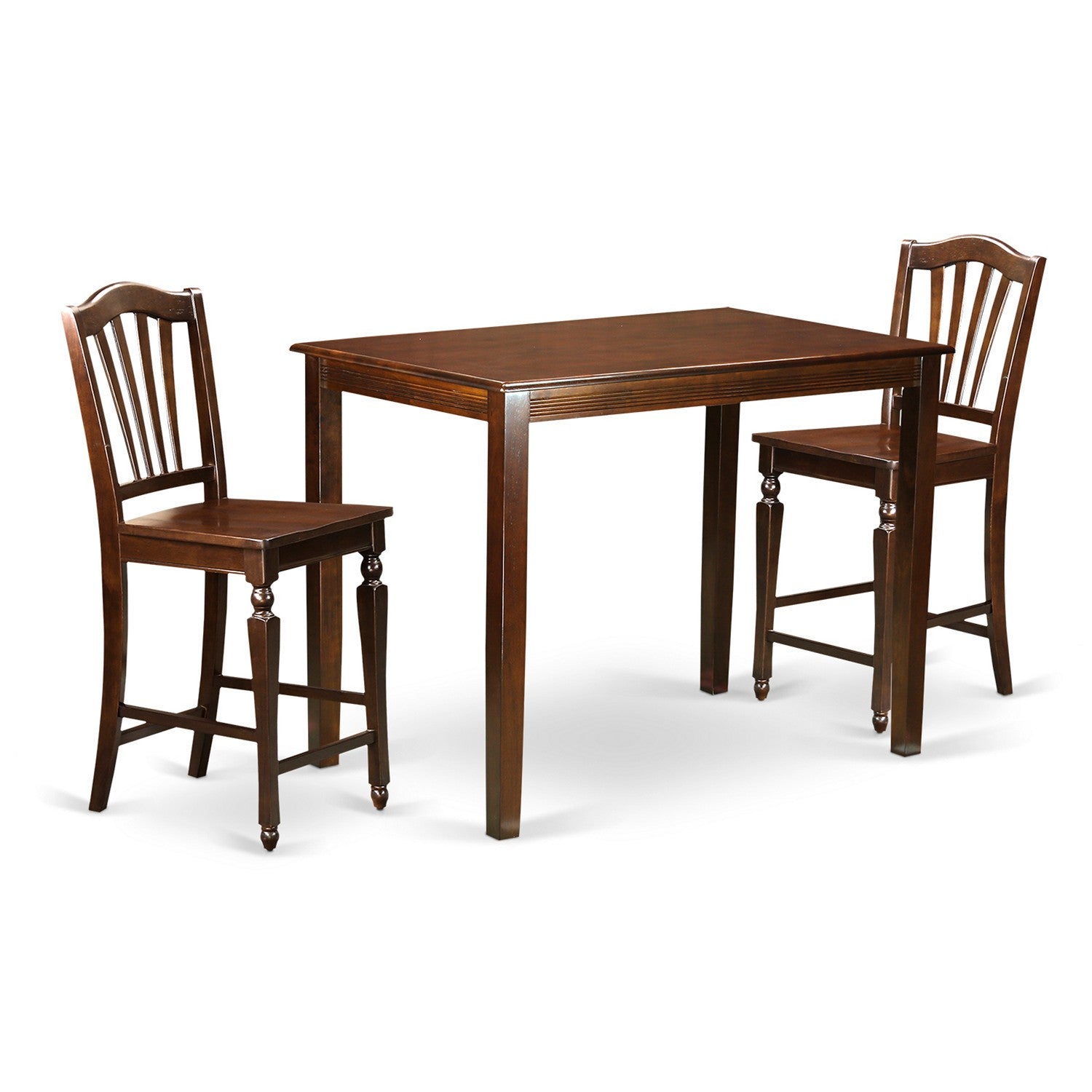 Juego de mesa de comedor de 3 piezas East West Furniture YACH3-MAH-W con altura de mostrador. Incluye una mesa de cocina rectangular y 2 sillas de comedor.