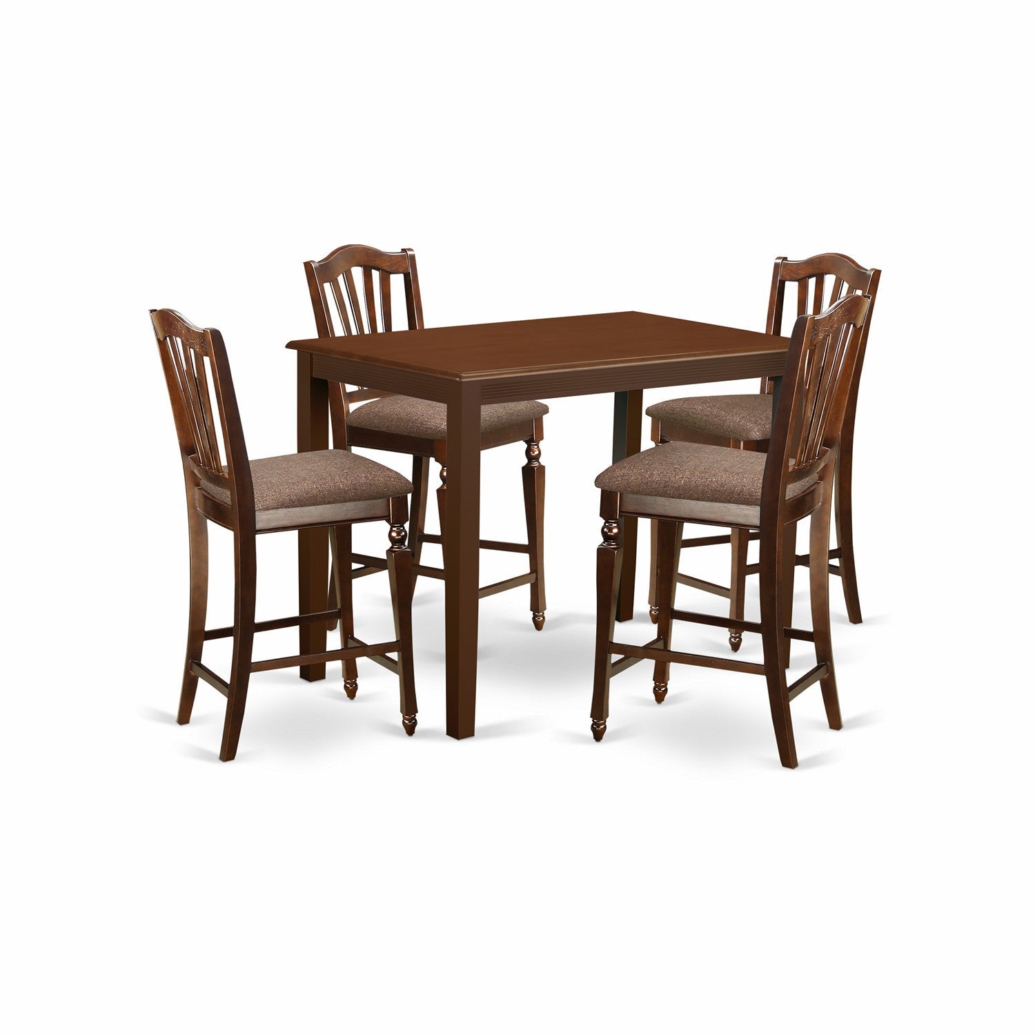 Juego de comedor de 5 piezas con altura de mostrador YACH5-MAH-C de East West Furniture. Incluye una mesa de comedor rectangular y 4 sillas de comedor de cocina de tela de lino.