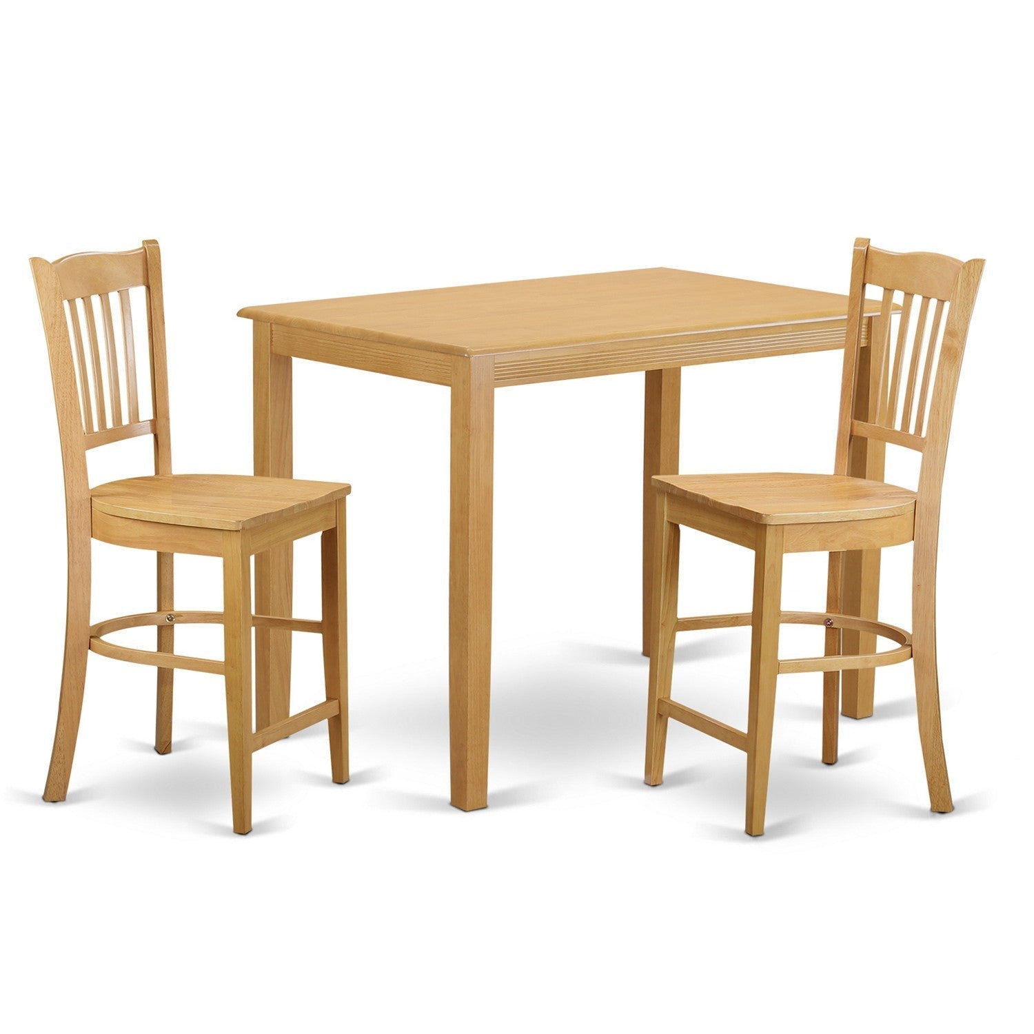 Juego de mesa de comedor de 3 piezas East West Furniture YAGR3-OAK-W con altura de mostrador para cocina. Contiene una mesa de bar rectangular y 2 sillas de comedor.