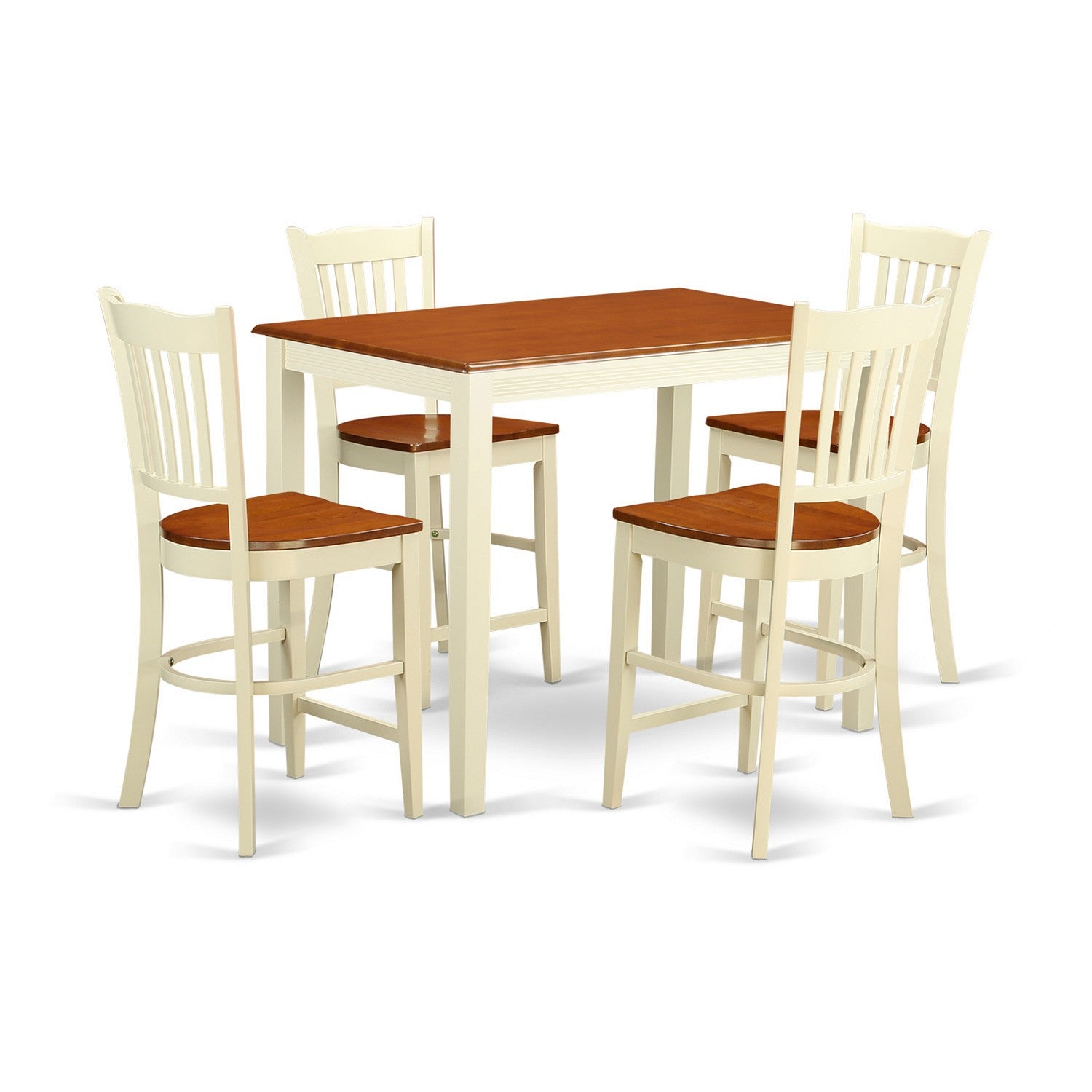 Juego de pub de 5 piezas East West Furniture YAGR5-WHI-W con altura de mostrador. Incluye una mesa de comedor rectangular y 4 sillas de cocina.