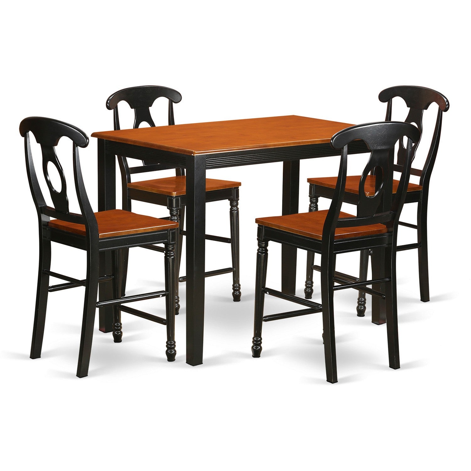 YAKE5-BLK-W 5 PC counter height Table and chair set - high top Table and 4 bar stools with backs.