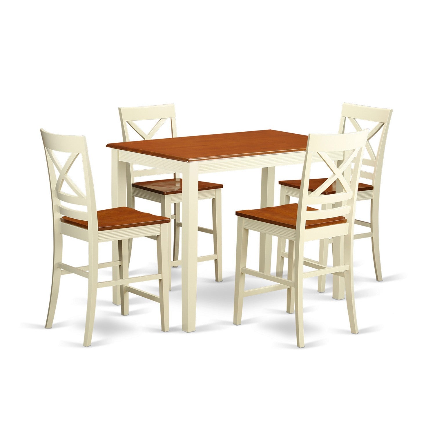 YAQU5-WHI-W 5 Pc counter height Table and chair set - high Table and 4 Kitchen Chairs.