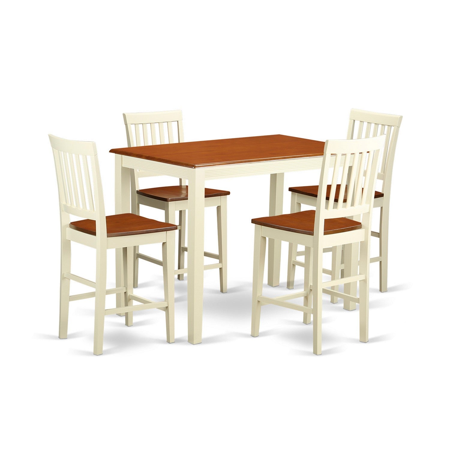 El juego de encimera de cocina de 5 piezas East West Furniture YAVN5-WHI-W incluye una mesa de comedor rectangular y 4 sillas de comedor.