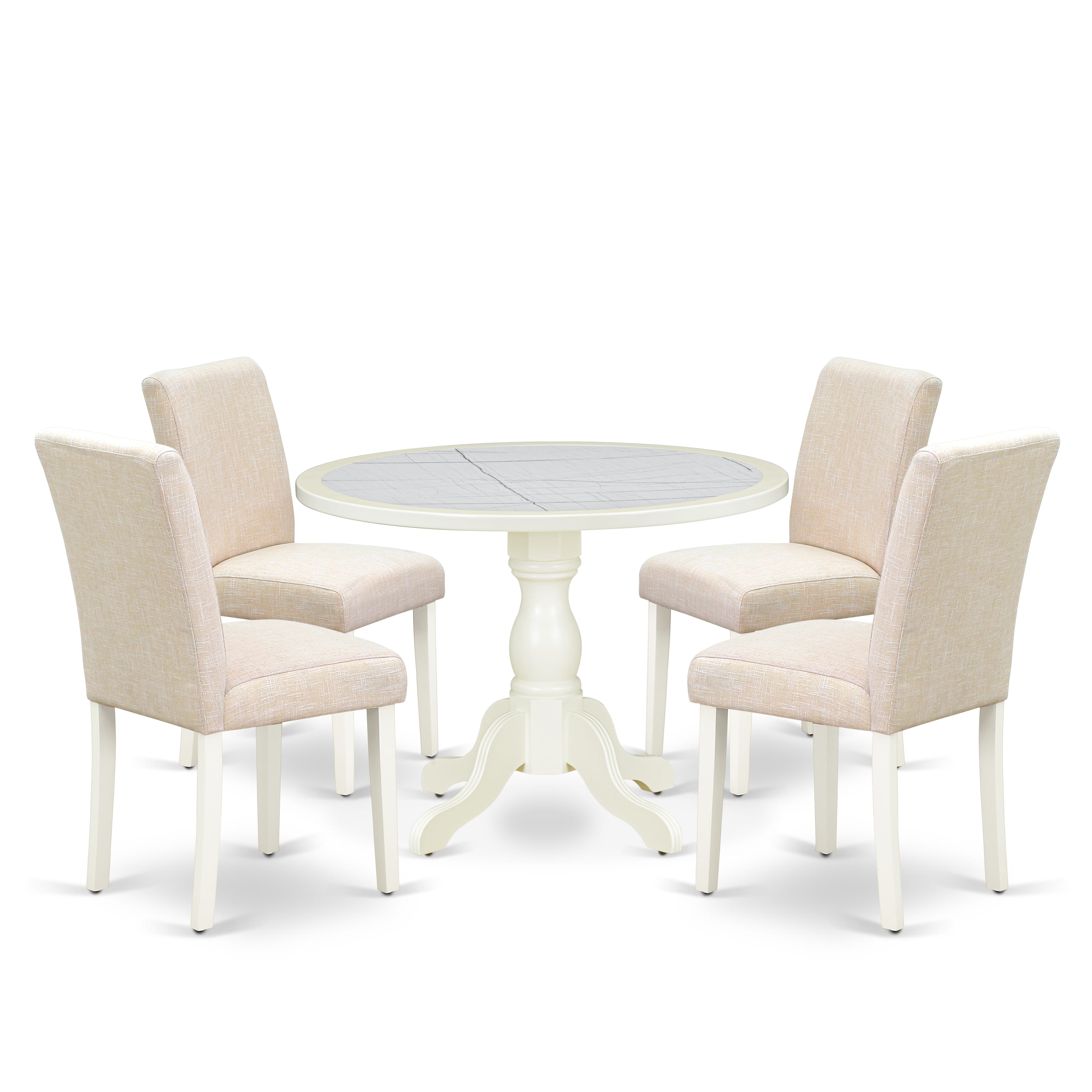 Luxe by East West Furniture 42AB5-208-02 -5 pc Modern Dining Set Includes a Round Table and 4 Light Beige Linen Fabric Kitchen Chairs with High Back - Linen White