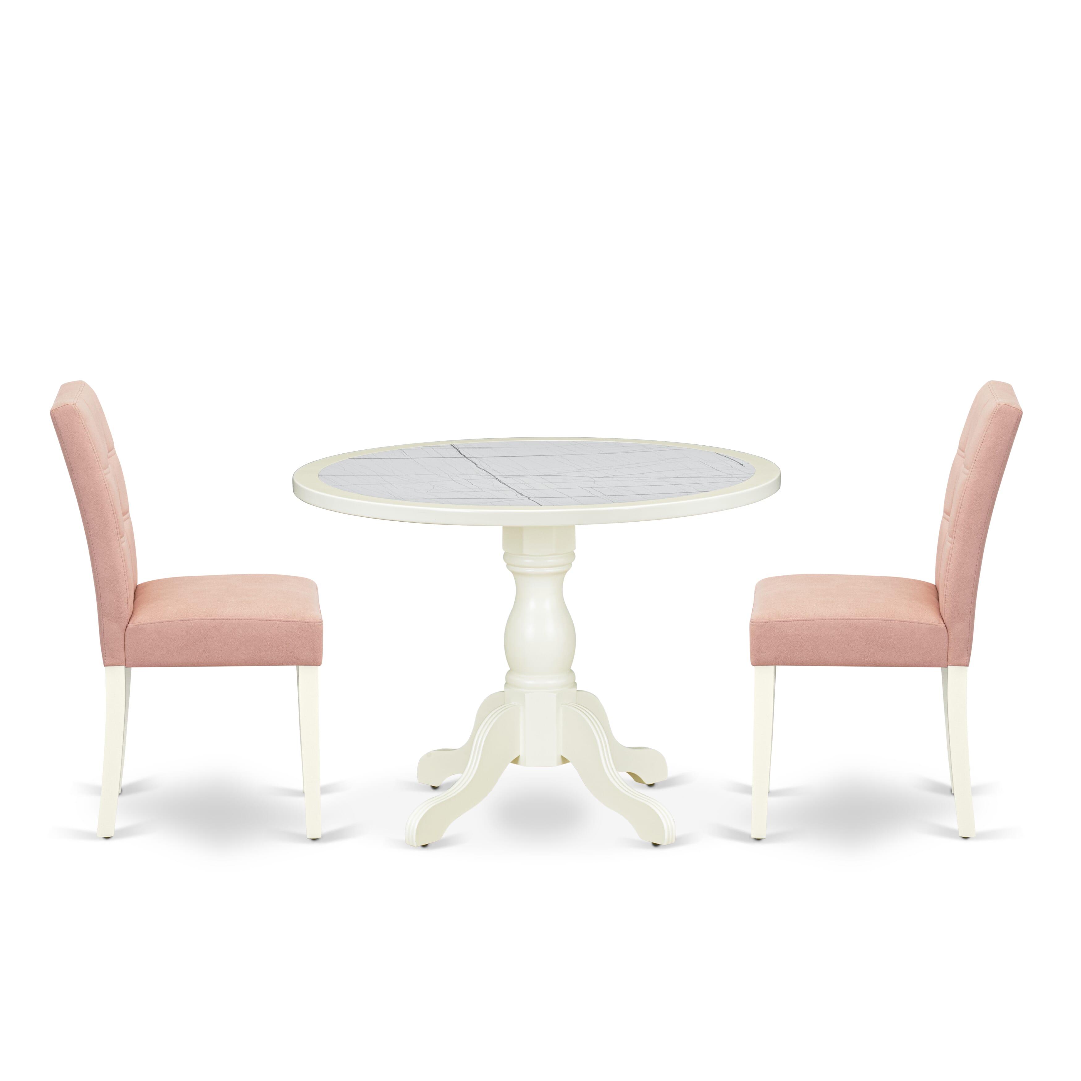 Luxe by East West Furniture 42AS3-208-42 -3 pc Kitchen Dining Table Set Includes a Round Table and 2 Beige Red Faux Leather Mid Century Modern Dining Chairs with Stylish Back - Linen White