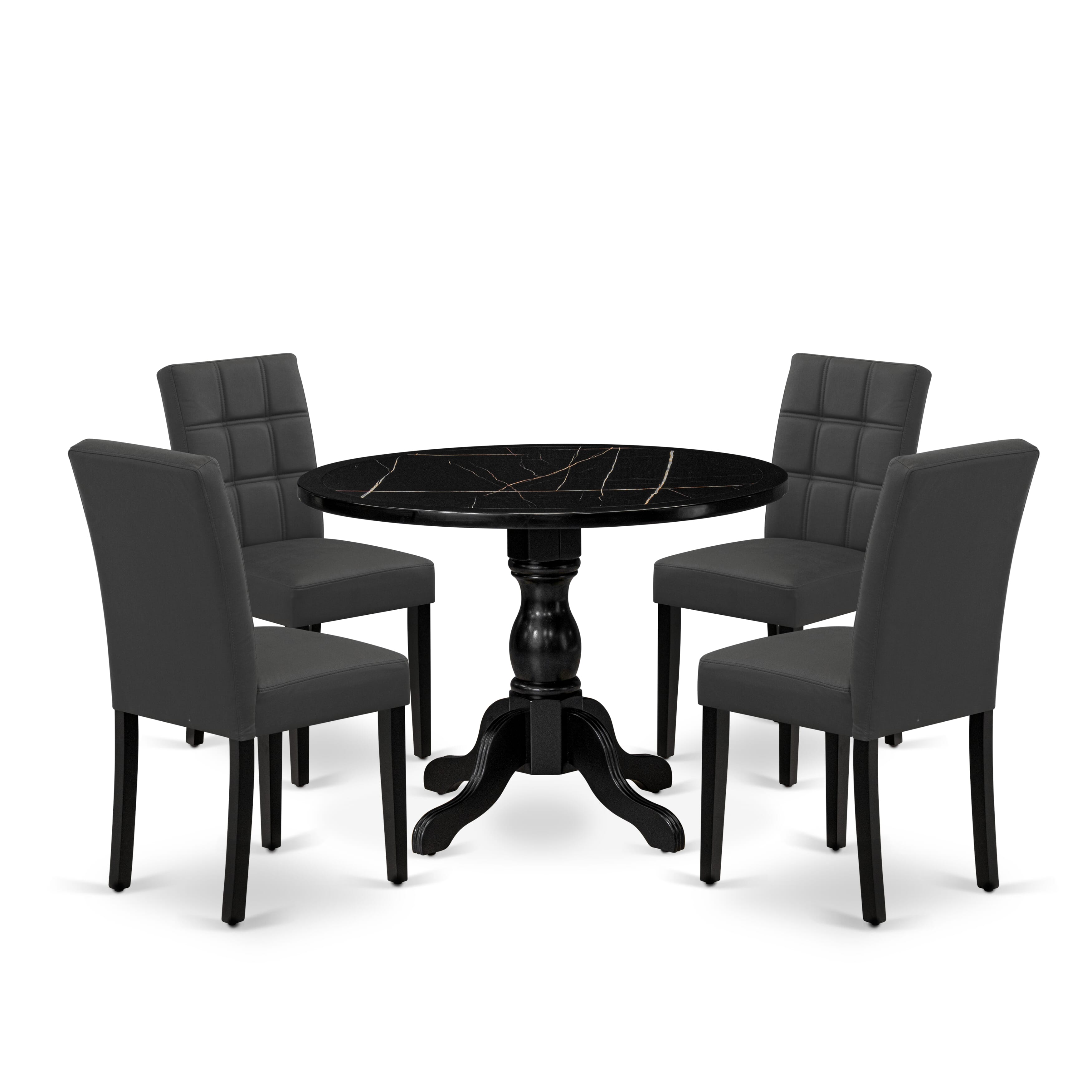 Luxe by East West Furniture 42AS5-103-12 -5 pc Dining Set Includes a Round Table and 4 Dark Gray Faux Leather Dining Chair with Stylish Back - Wire brushed Black