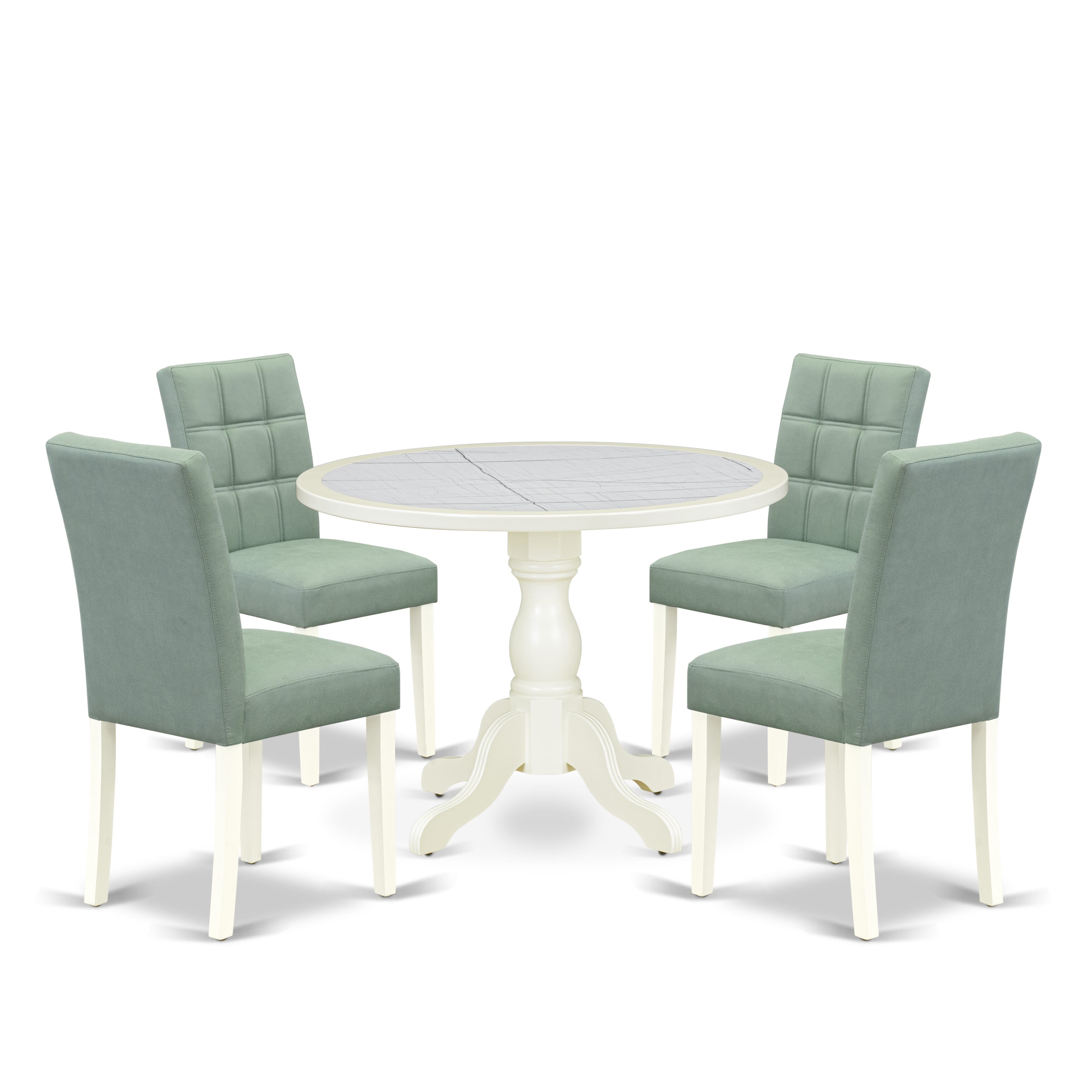 Luxe by East West Furniture 42AS5-208-43 -5 pc Dinette Set Includes a Round Table and 4 Willow Green Faux Leather Dining Chairs with Stylish Back - Linen White
