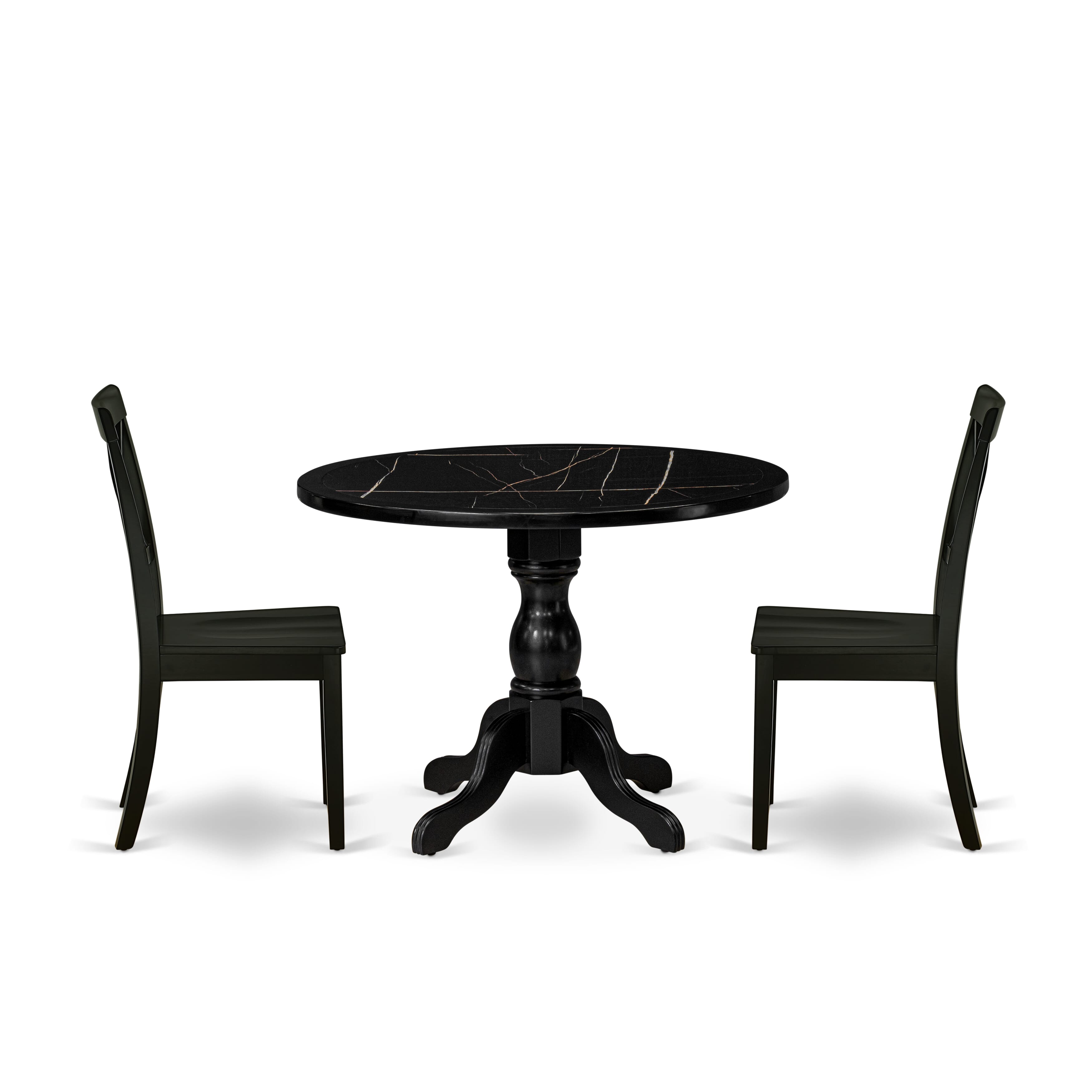 Luxe by East West Furniture 42BO3-103-W -3 pc Dining Room Set consists of a Round Table and 2 Wooden Mid Century Modern Chair with X-Back - Wire brushed Black