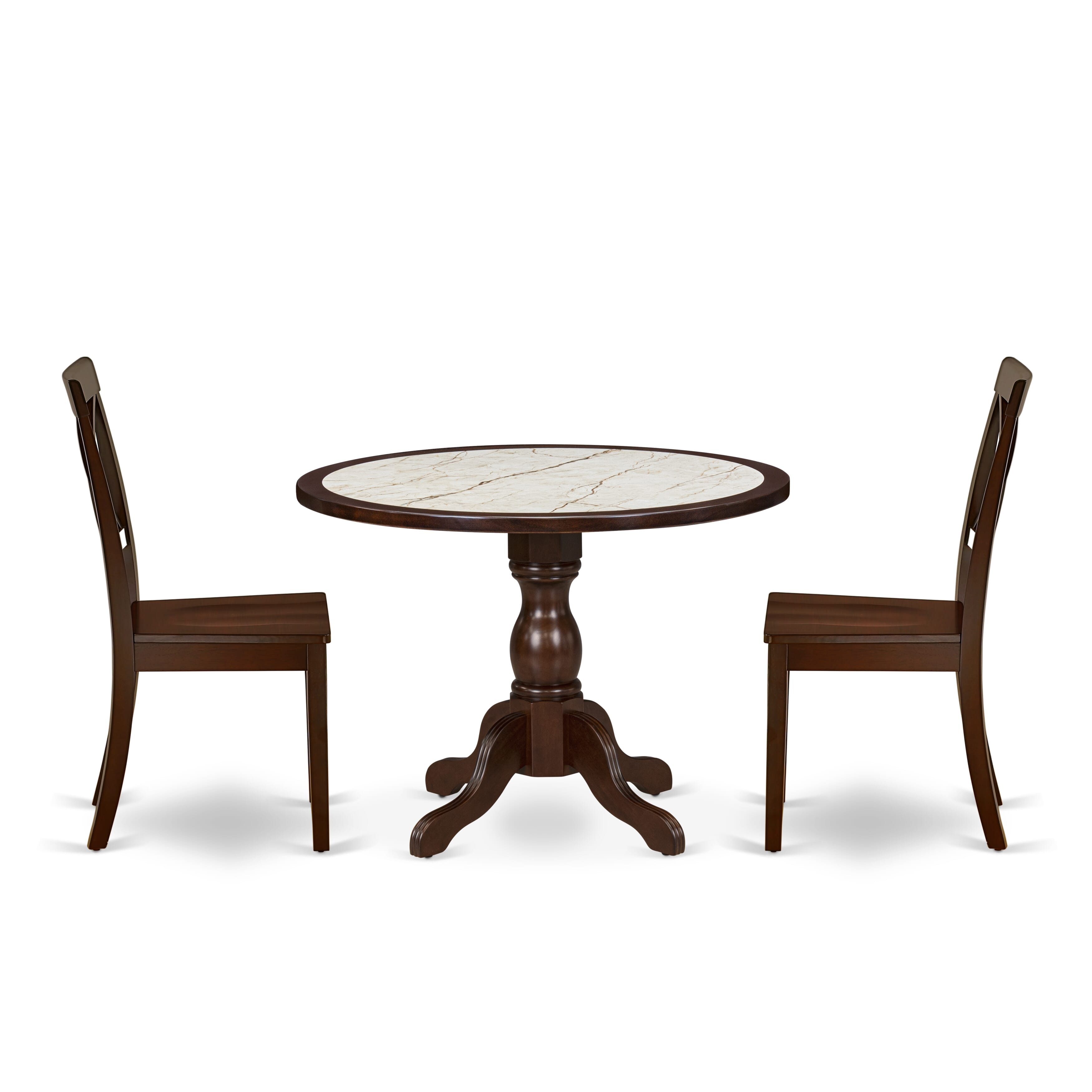Luxe by East West Furniture 42BO3-307-W 3-piece kitchen table set Consists a round pedestal table and 2 X-Back kitchen chairs, Mahogany finish.
