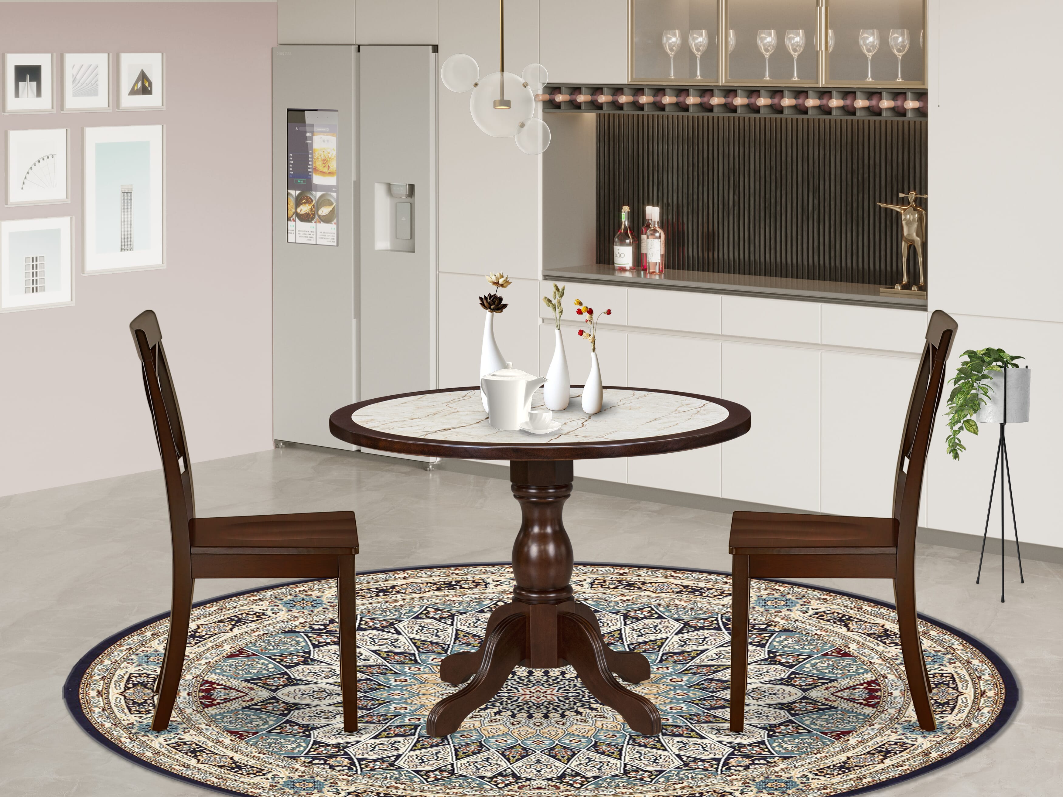 Luxe by East West Furniture 42BO3-307-W 3-piece kitchen table set Consists a round pedestal table and 2 X-Back kitchen chairs, Mahogany finish.