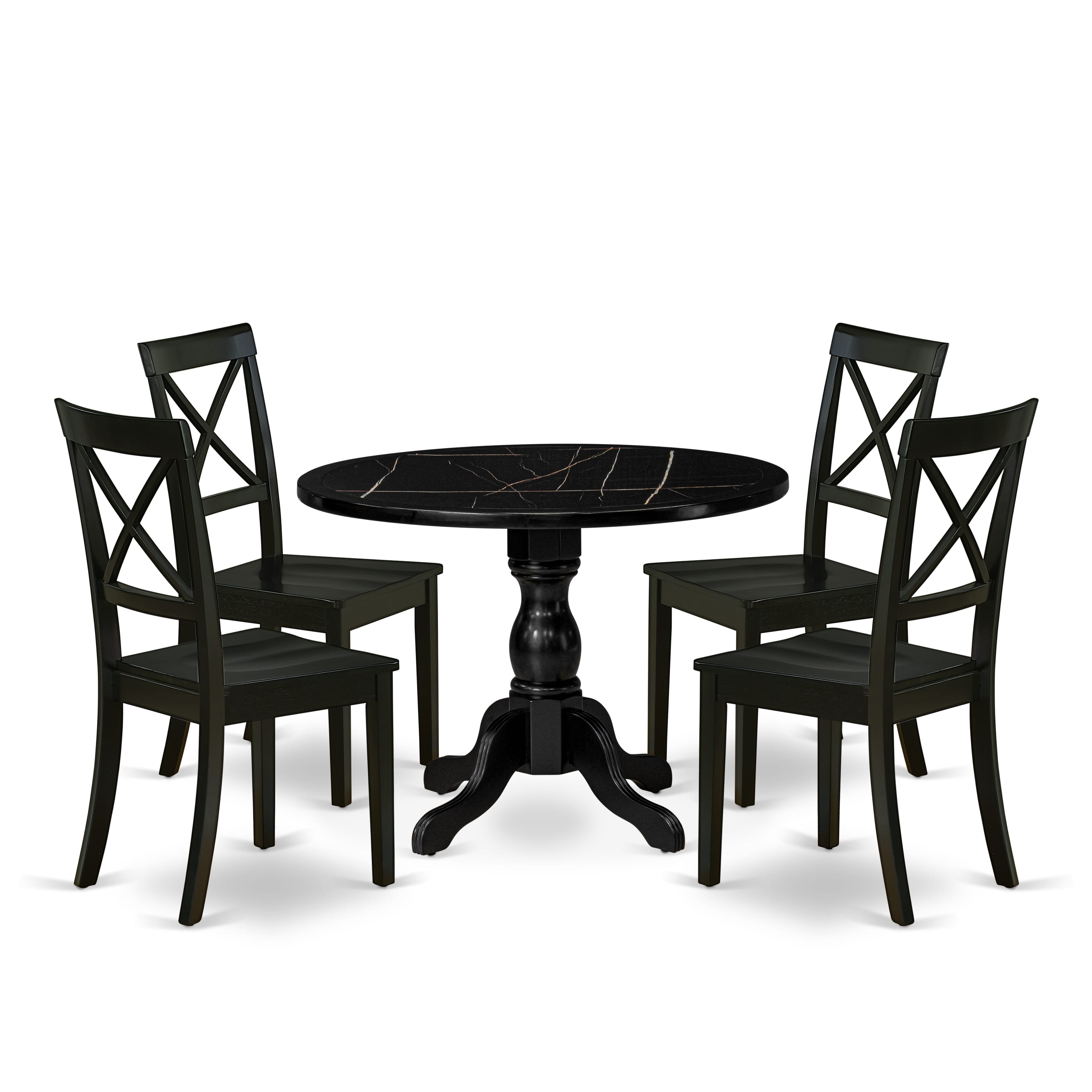 Luxe by East West Furniture 42BO5-103-W -5 pc Table Set contains a Round Table and 4 Wooden Mid Century Modern Dining Chairs with X-Back - Wire brushed Black