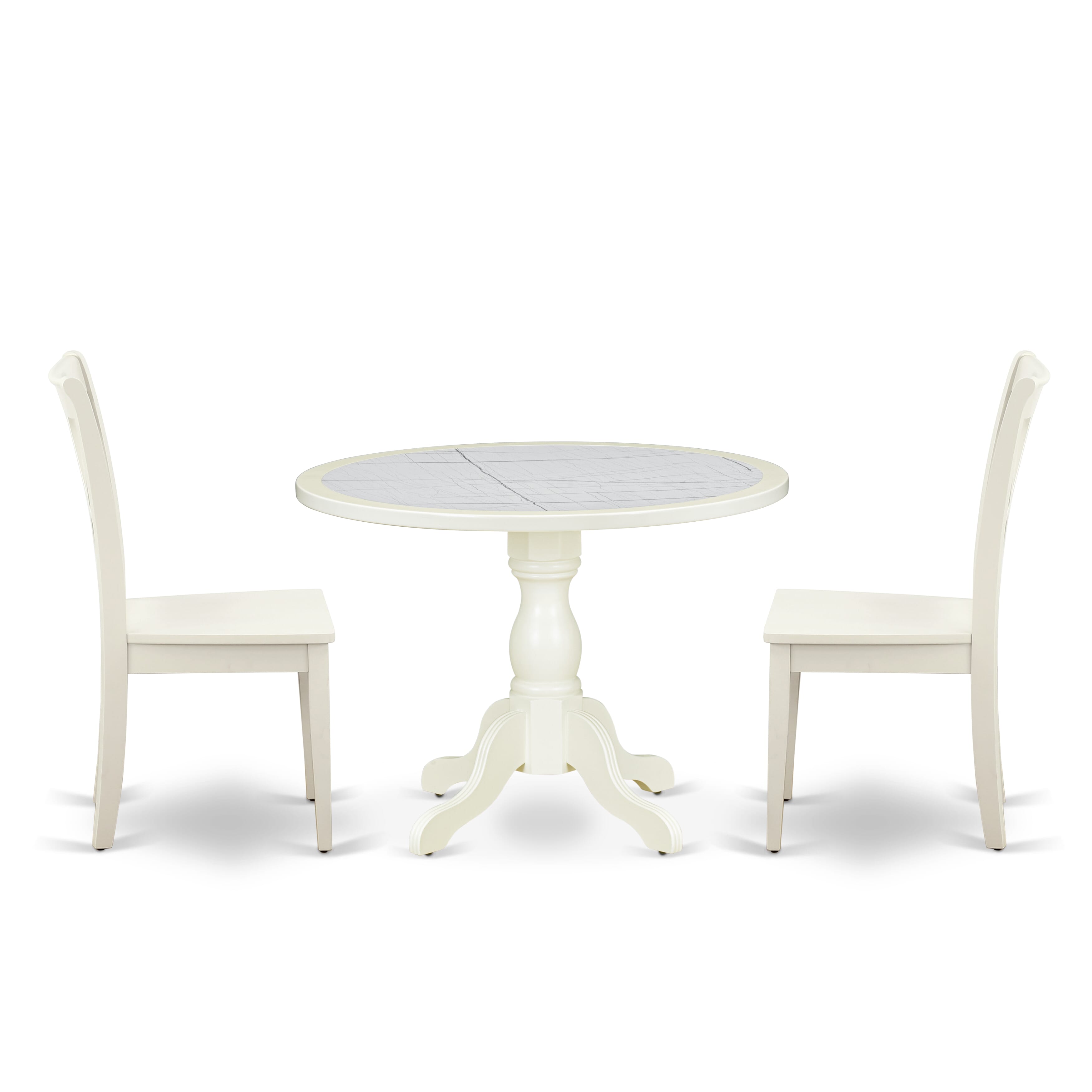 Luxe by East West Furniture 42CL3-208-W -3 pc Modern Dining Table Set consists of a Round Table and 2 Wooden Mid Century Dining Chair with Double X-Back - Linen White