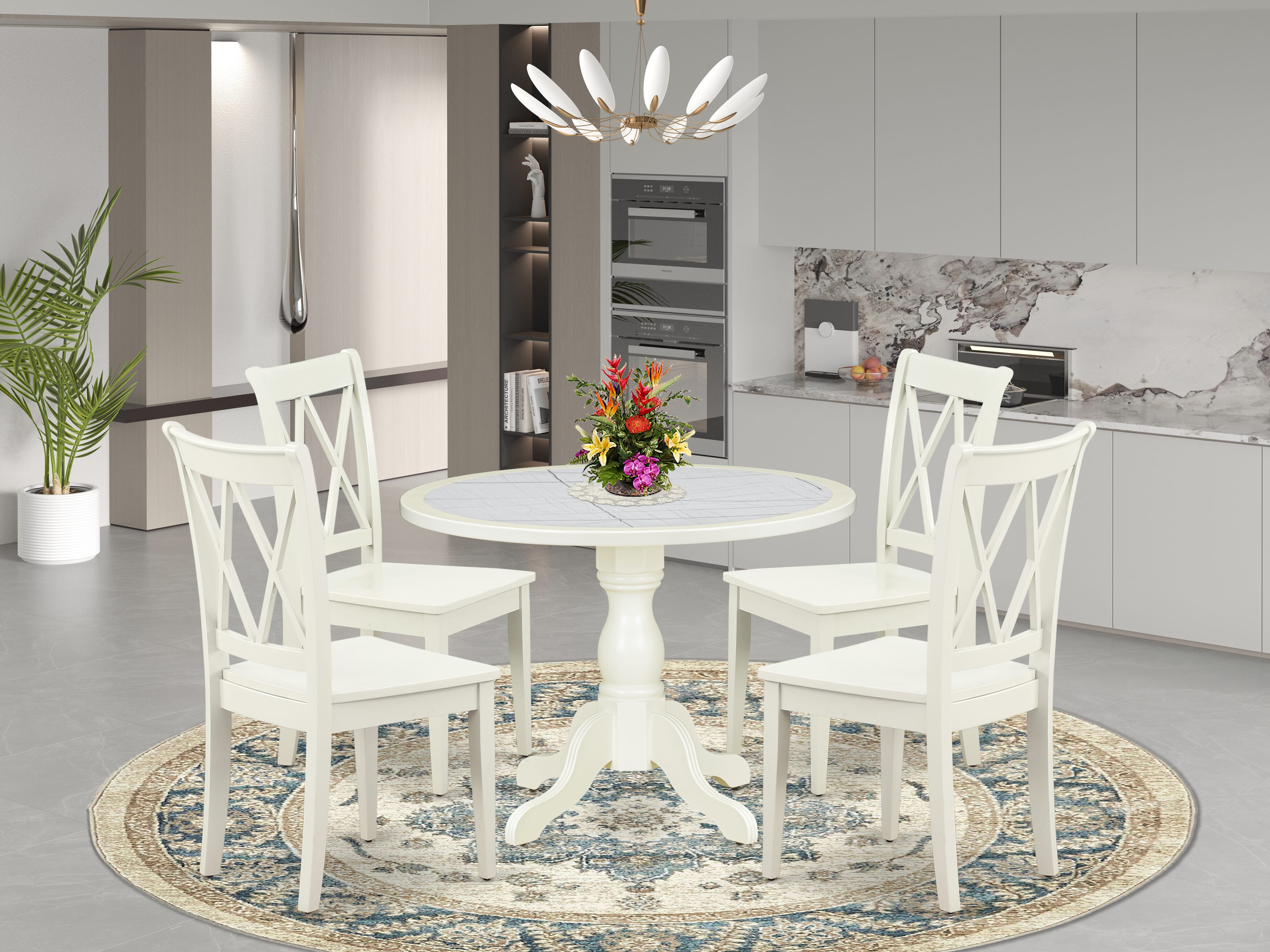 Luxe by East West Furniture 42CL5-208-W -5 pc Modern Dining Set contains a Round Table and 4 Wooden Dining Room Chairs with Double X-Back - Linen White