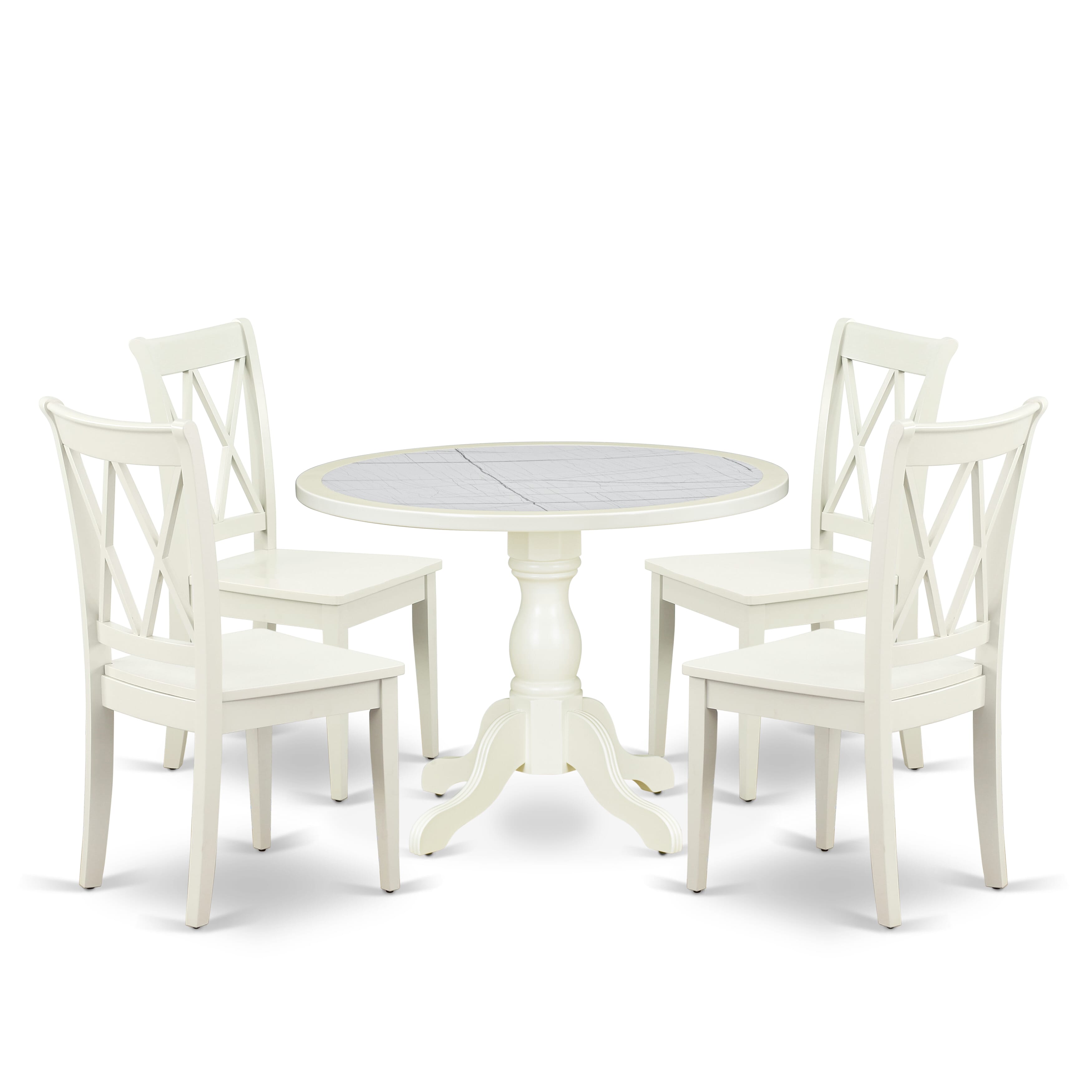 Luxe by East West Furniture 42CL5-208-W -5 pc Modern Dining Set contains a Round Table and 4 Wooden Dining Room Chairs with Double X-Back - Linen White