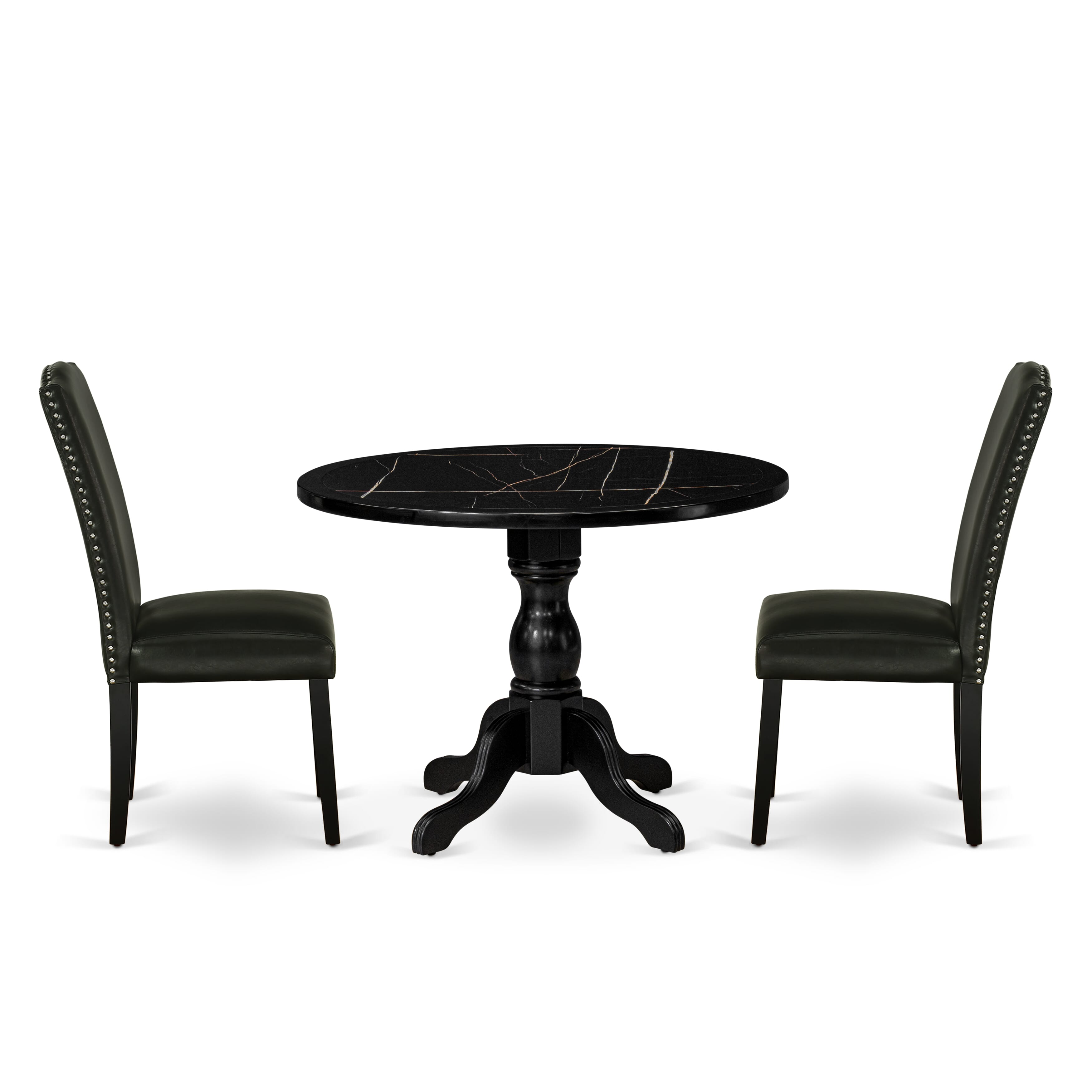 Luxe by East West Furniture 42EN3-103-69 -3 pc Modern Dining Table Set Includes a Round Table and 2 Wire brushed Black Faux Leather Modern Chair with High Back - Wire brushed Black