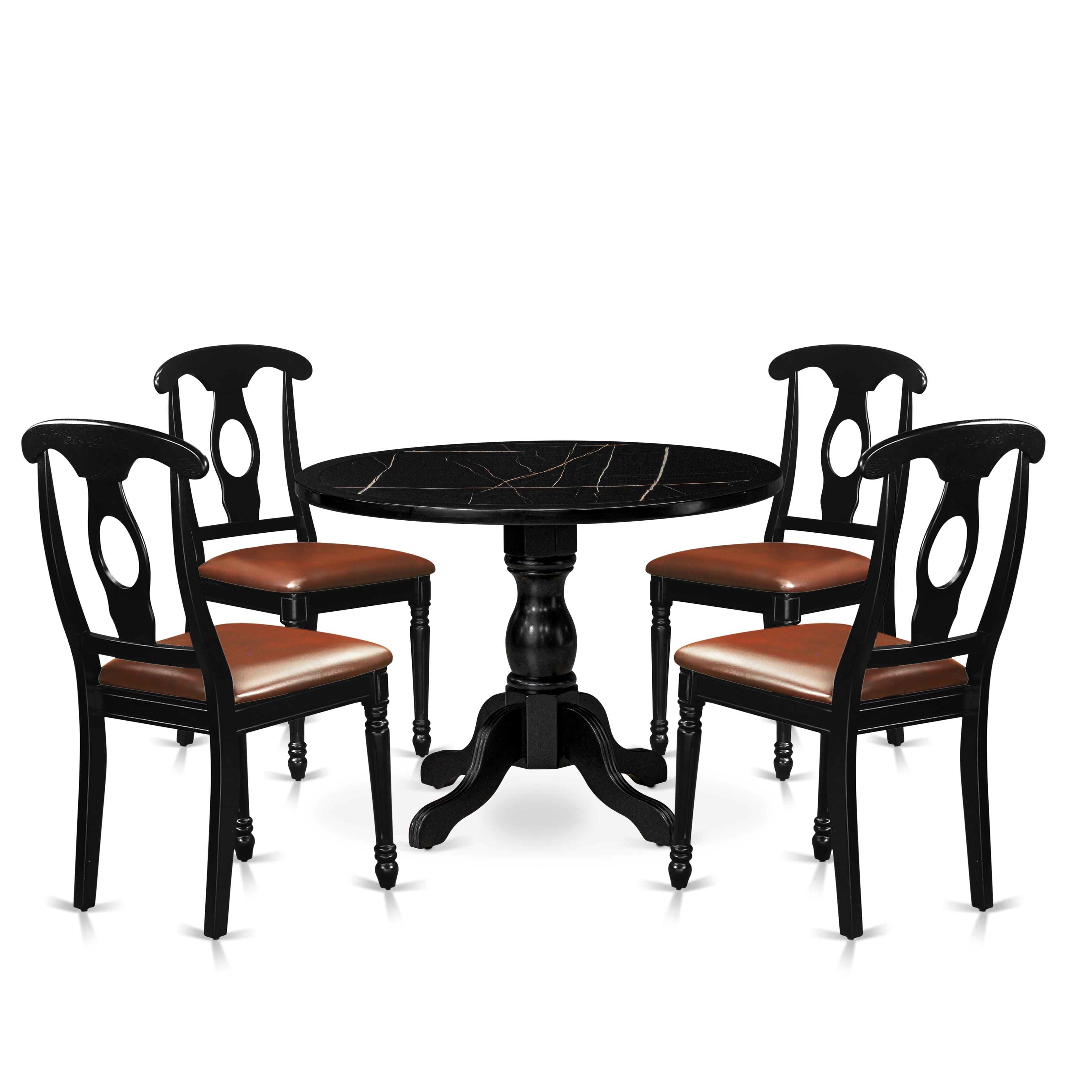 Luxe by East West Furniture 42KE5-103-LC -5 pc Dinette Set consists of a Round Table and 4 Faux Leather Modern Dining Chairs with Naponeon Back - Wire brushed Black