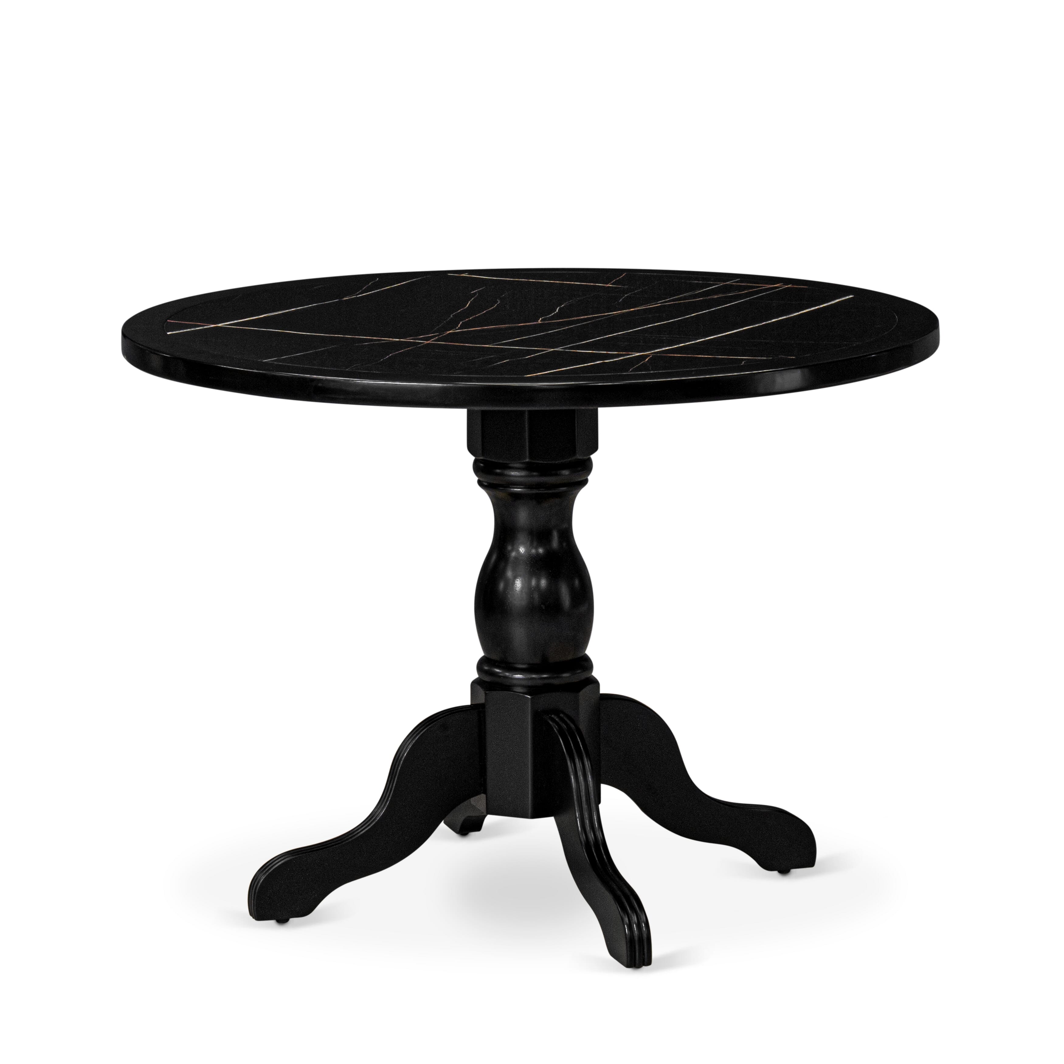 Luxe by East West Furniture - 42T-103-TP - A Round Dining Table with Lattice Black Marble Pattern tabletop, 42x42 inch, Black Finish