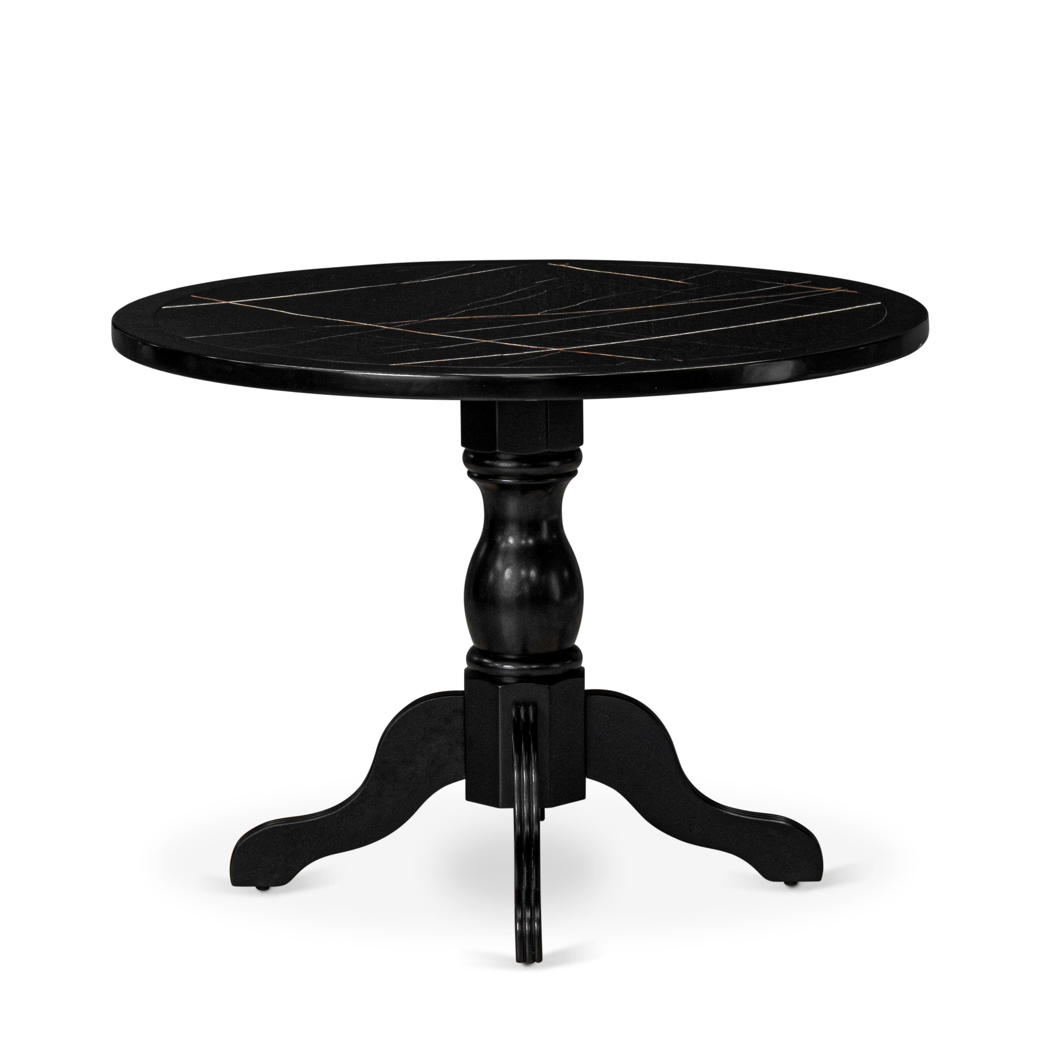 Luxe by East West Furniture - 42T-103-TP - A Round Dining Table with Lattice Black Marble Pattern tabletop, 42x42 inch, Black Finish