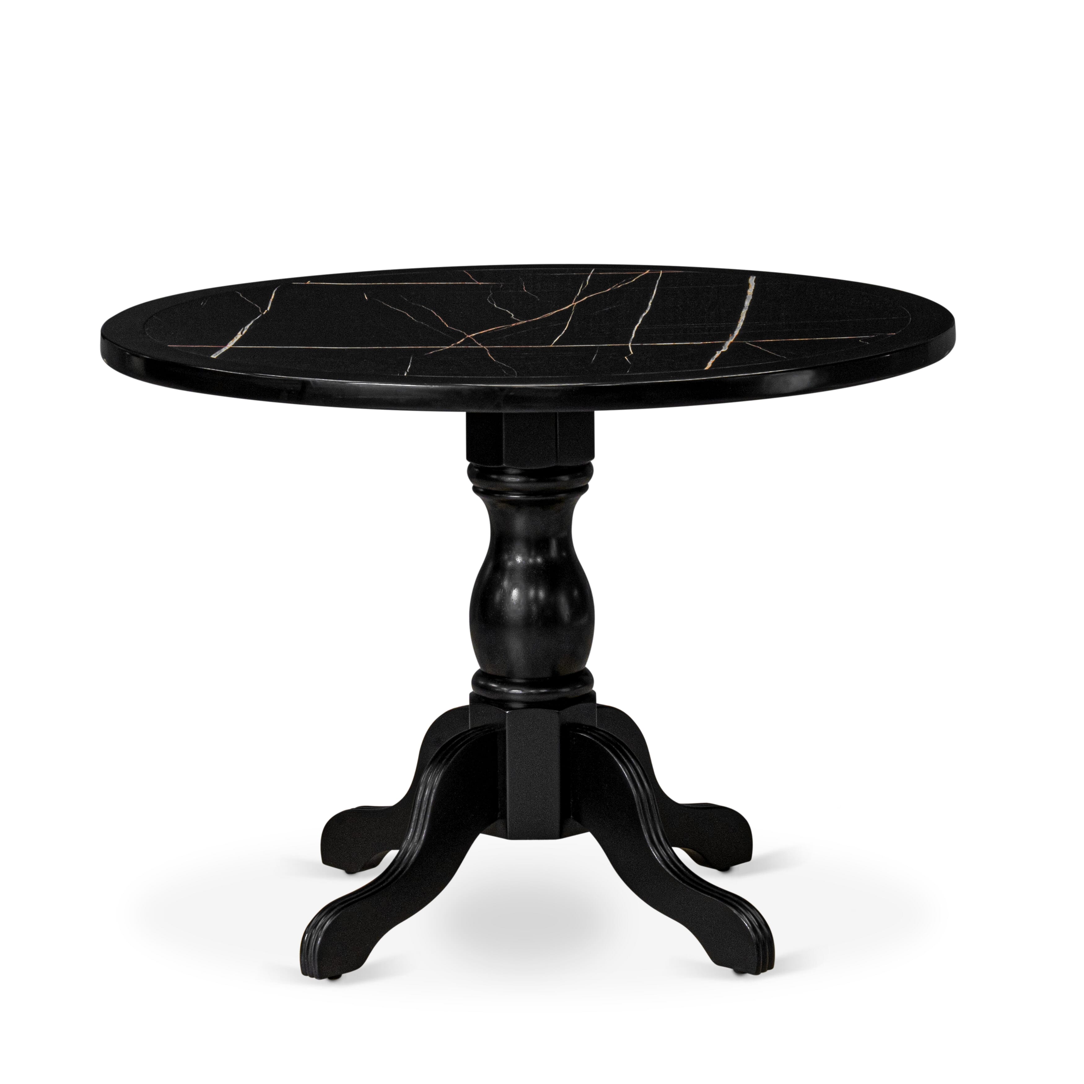Luxe by East West Furniture - 42T-103-TP - A Round Dining Table with Lattice Black Marble Pattern tabletop, 42x42 inch, Black Finish