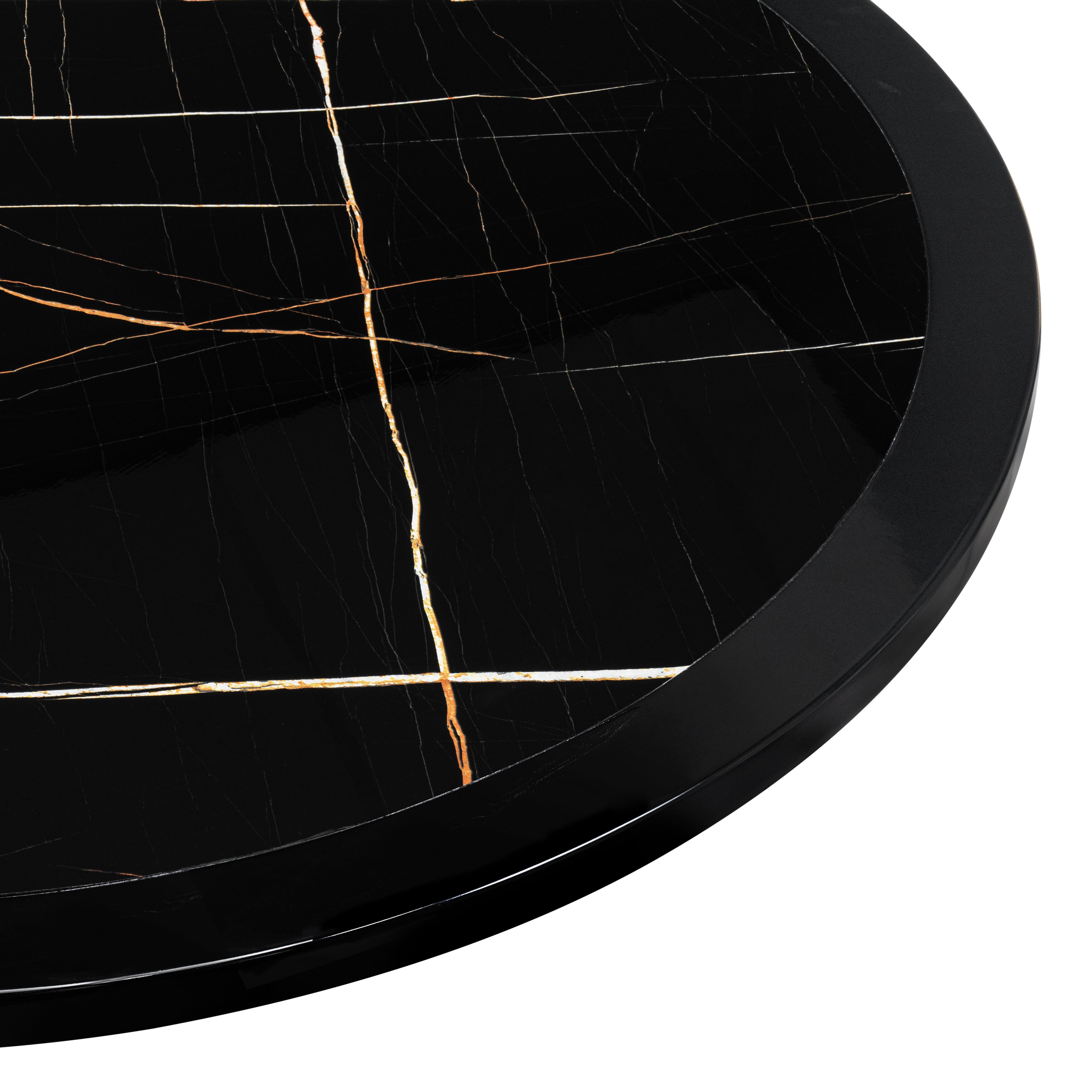 Luxe by East West Furniture - 42T-103-TP - A Round Dining Table with Lattice Black Marble Pattern tabletop, 42x42 inch, Black Finish