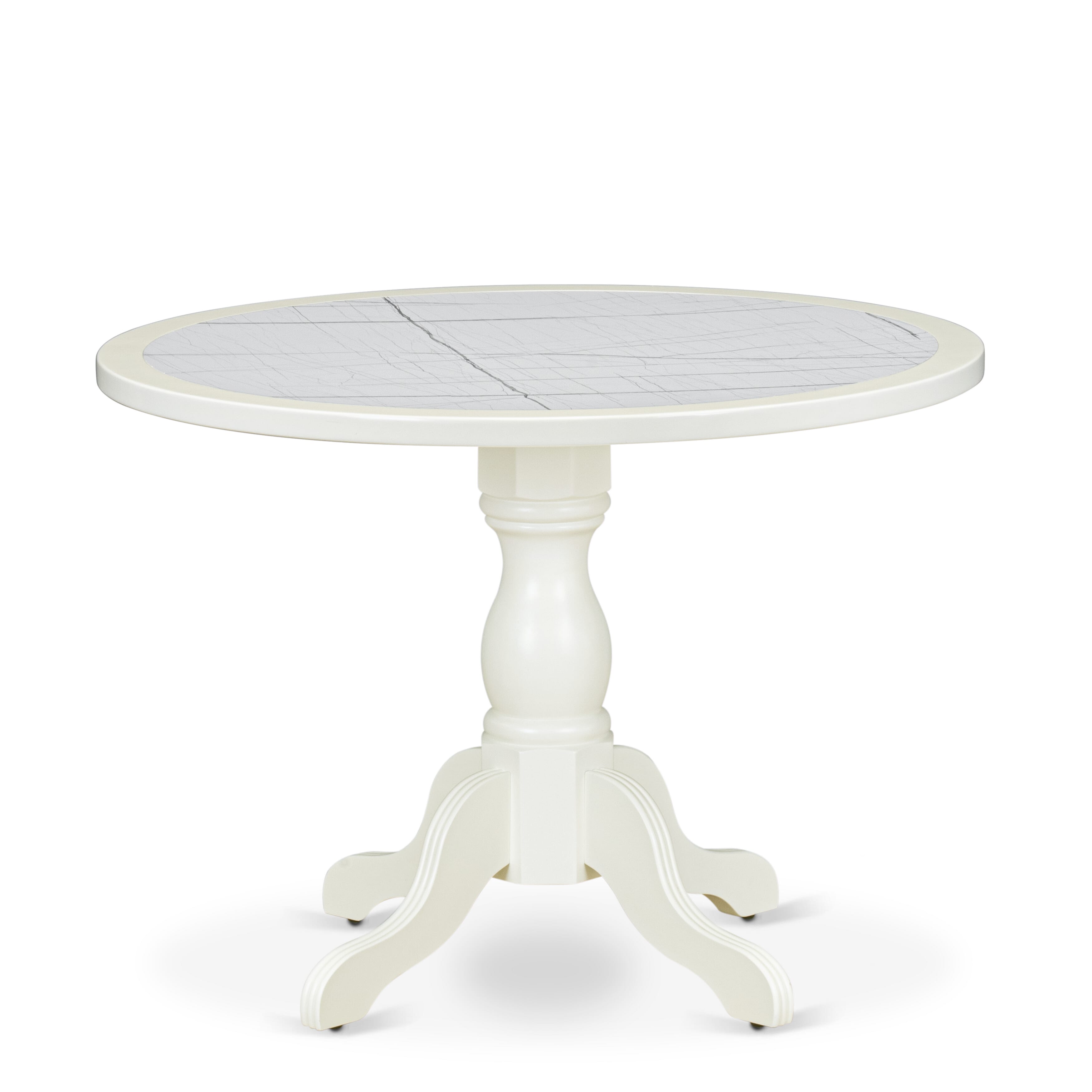 Luxe by East West Furniture 42AS5-208-41 -5 pc Mid-Century Modern Dining Set contains a Round Table and 4 Platinum Gray Faux Leather Mid Century Modern Chair with Stylish Back - Linen White