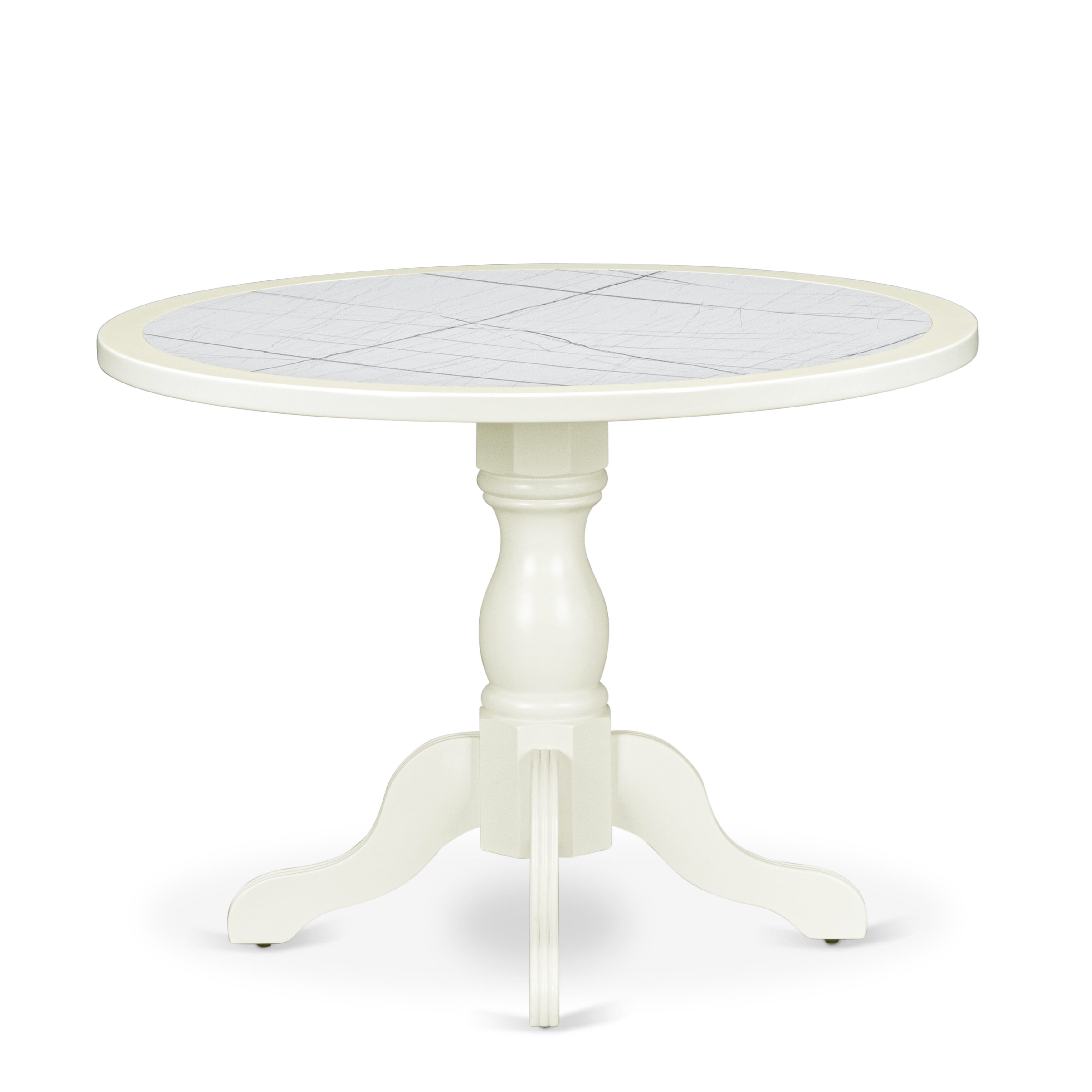 Luxe by East West Furniture 42AS3-208-43 -3 pc Dinner Table Set contains a Round Table and 2 Willow Green Faux Leather Modern Dining Chair with Stylish Back - Linen White