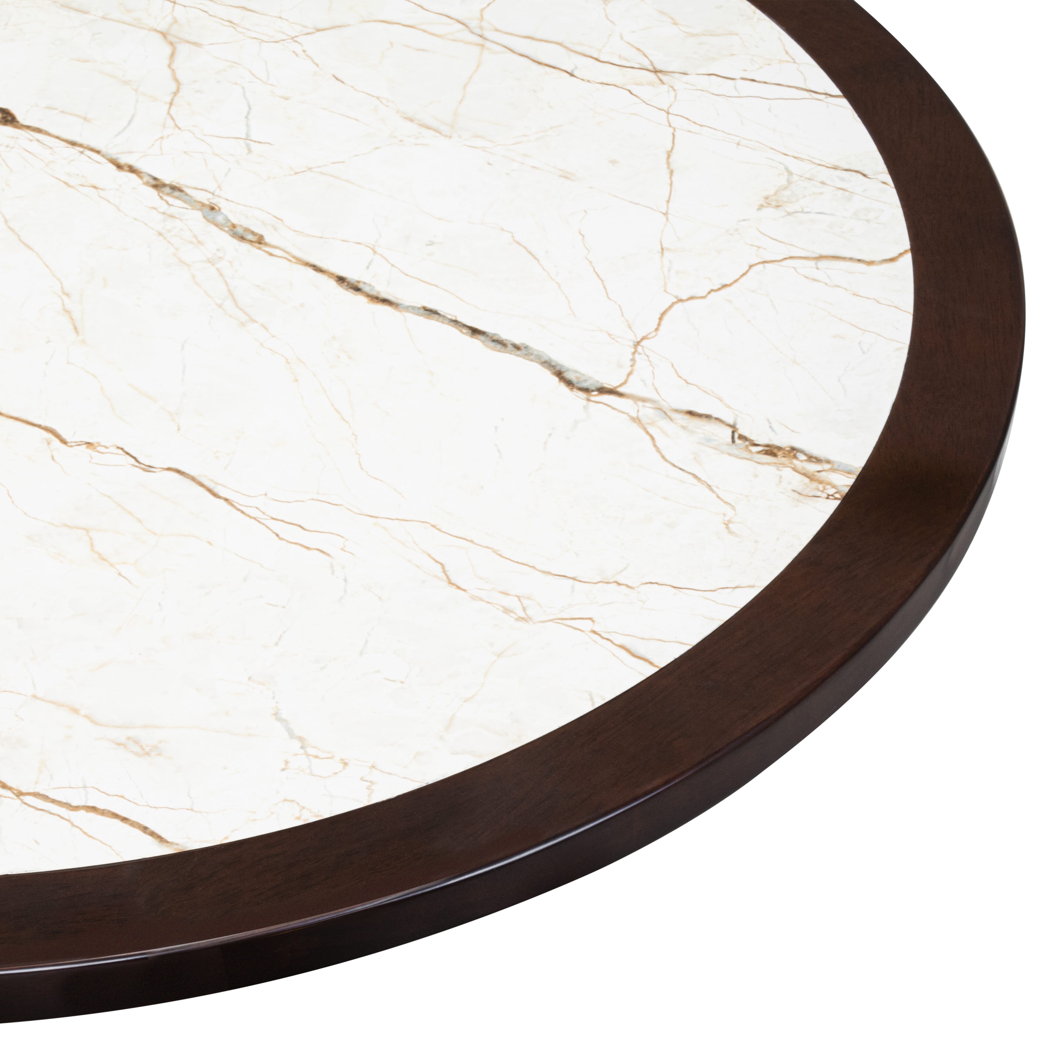 Luxe by East West Furniture - 42T-307-TP - A Round Dining Room Table with Striated Stone Marble Pattern tabletop, 42x42 inch, Mahogany Finish