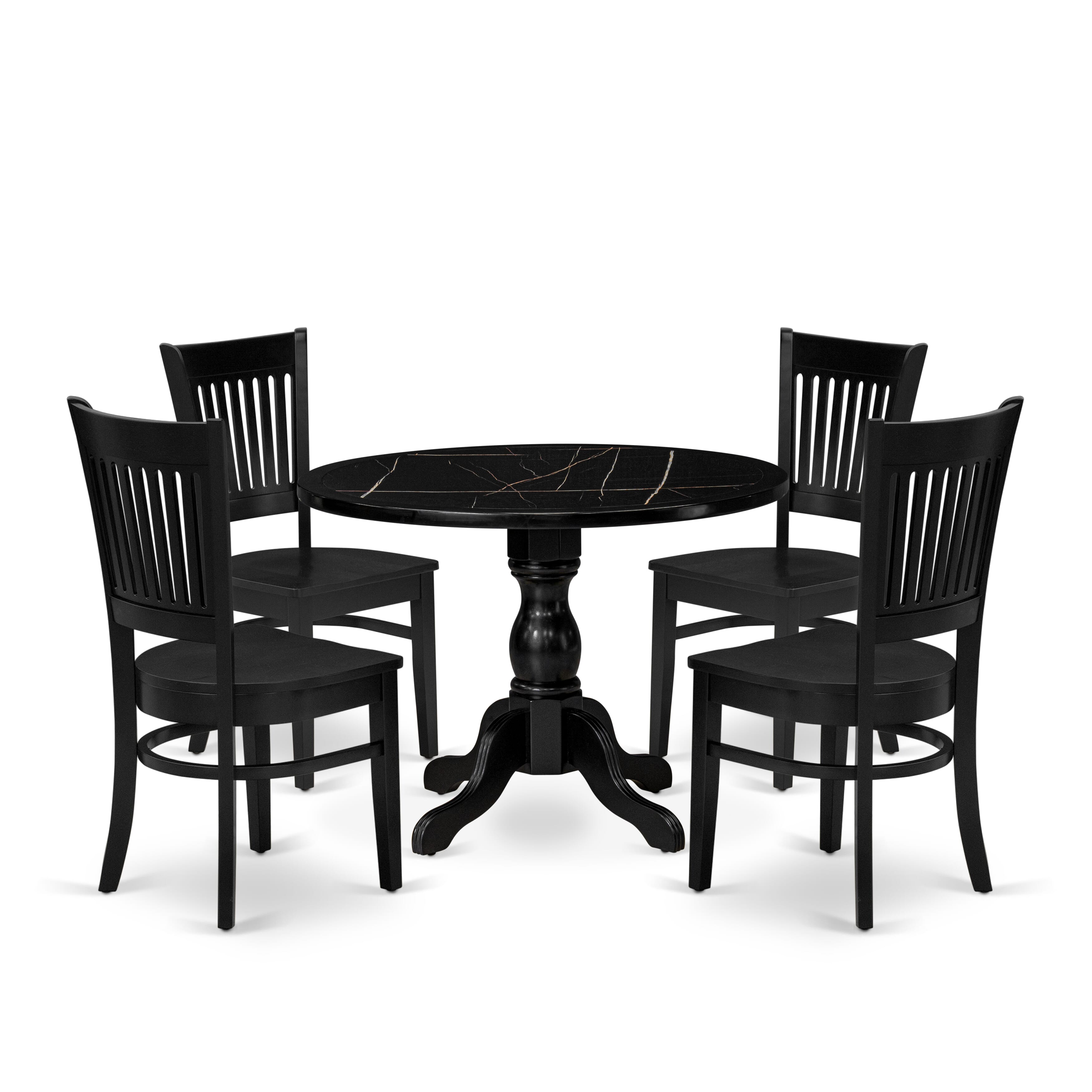 Luxe by East West Furniture 42VA5-103-W -5 pc Dining Set contains a Round Table and 4 Wooden Dining Room Chair with Slatted Back - Wire brushed Black