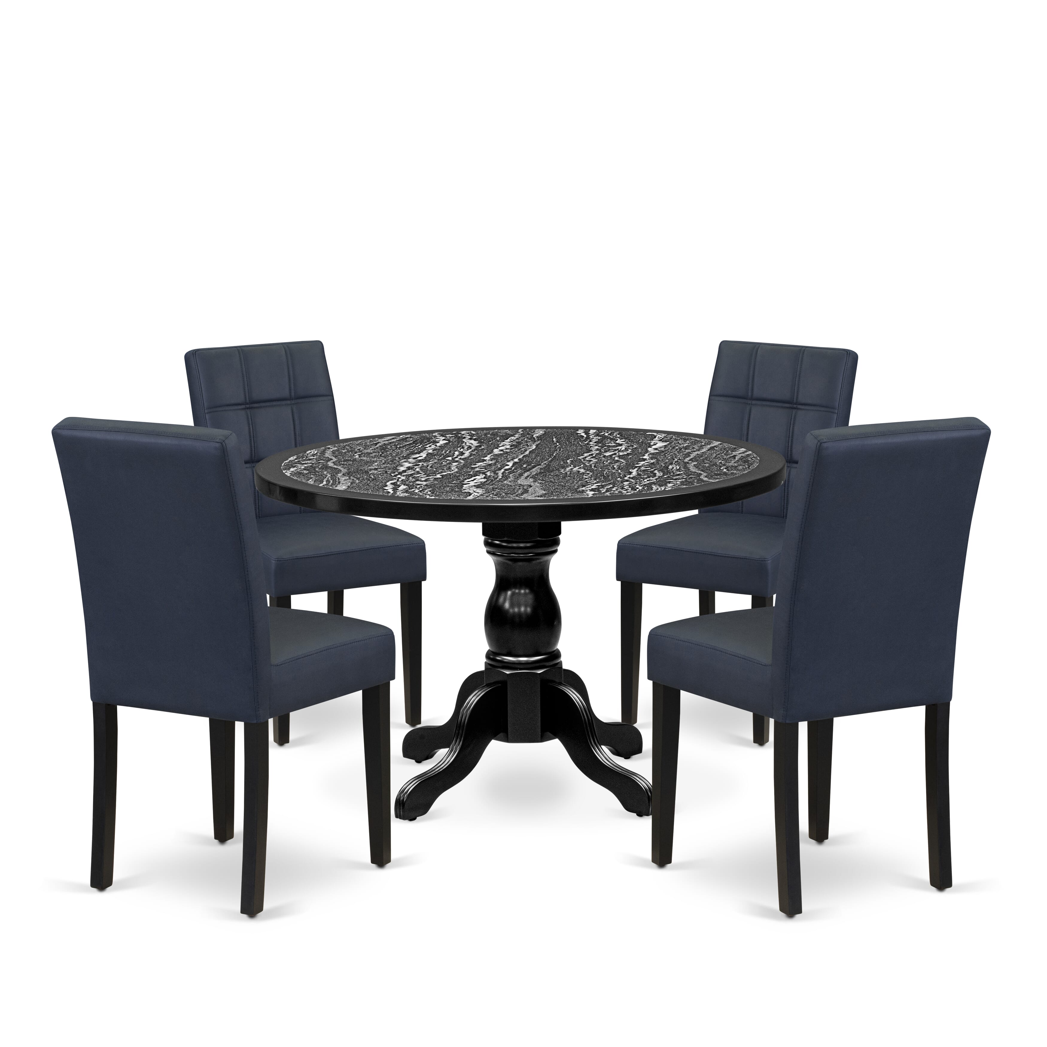 Luxe by East West Furniture 48AS5-109-09 5-Pc Dining Table Set Include a Dining Table with Ebony Wave Marble Pattern Tabletop and 4 Dark Navy Blue Faux Leather Chairs, Black