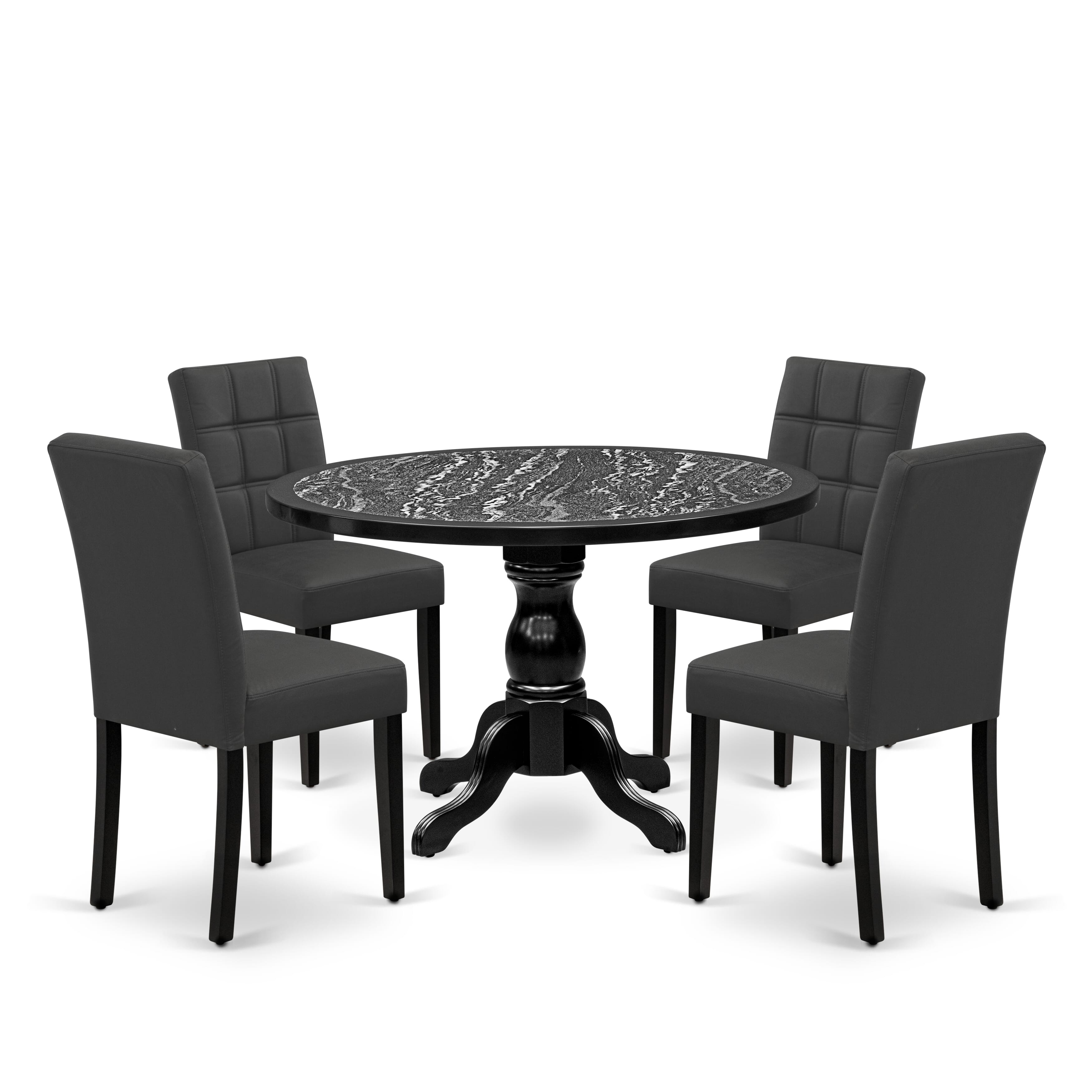 Luxe by East West Furniture 48AS5-109-12 5-Pc Modern Dining Set Include a Dining Table with Ebony Wave Marble Pattern Tabletop and 4 Dark Gray Faux Leather Chairs, Black